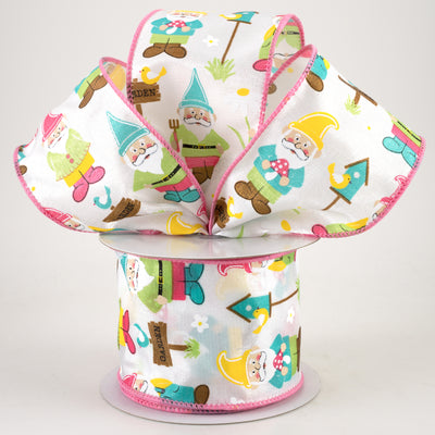 2.5" Garden Gnomes Satin Ribbon: White (10 Yards) Lifestyle Photo
