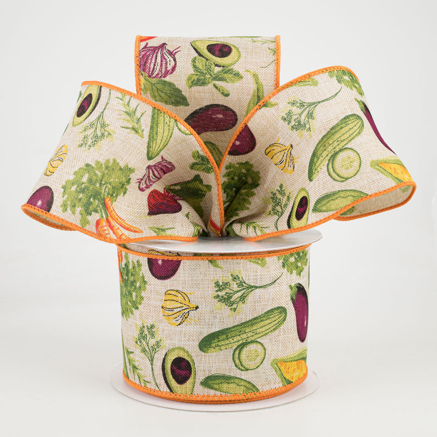 2.5" Garden Vegetables Ribbon: Light Natural (10 Yards) Lifestyle Photo