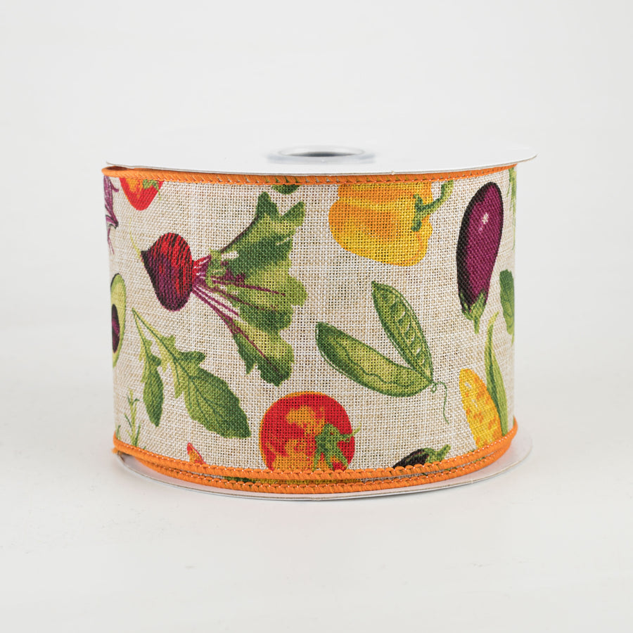 2.5" Garden Vegetables Ribbon: Light Natural (10 Yards)