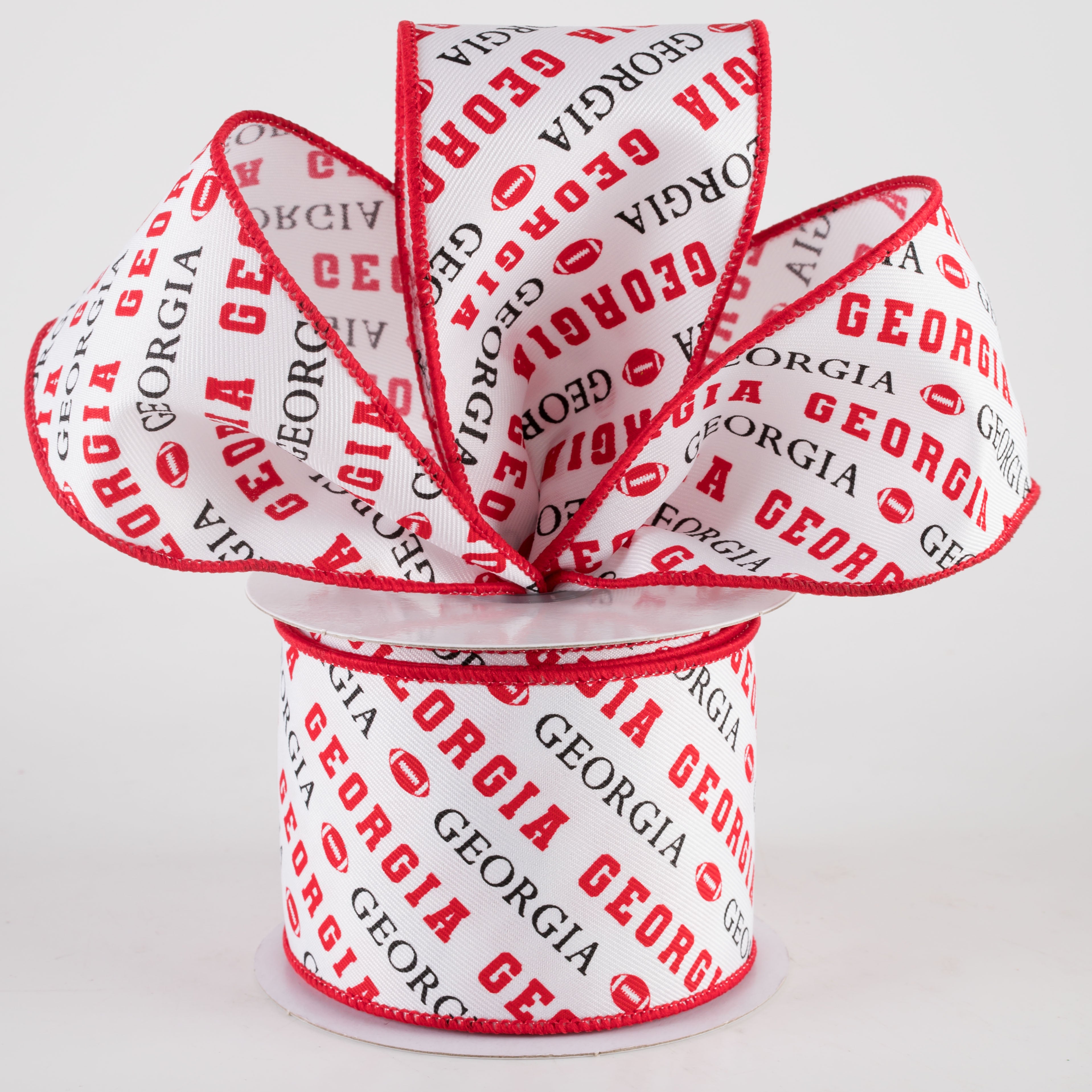 2.5" Georgia Diagonal Football Pattern Ribbon: Red & Black (10 Yards) Lifestyle Photo
