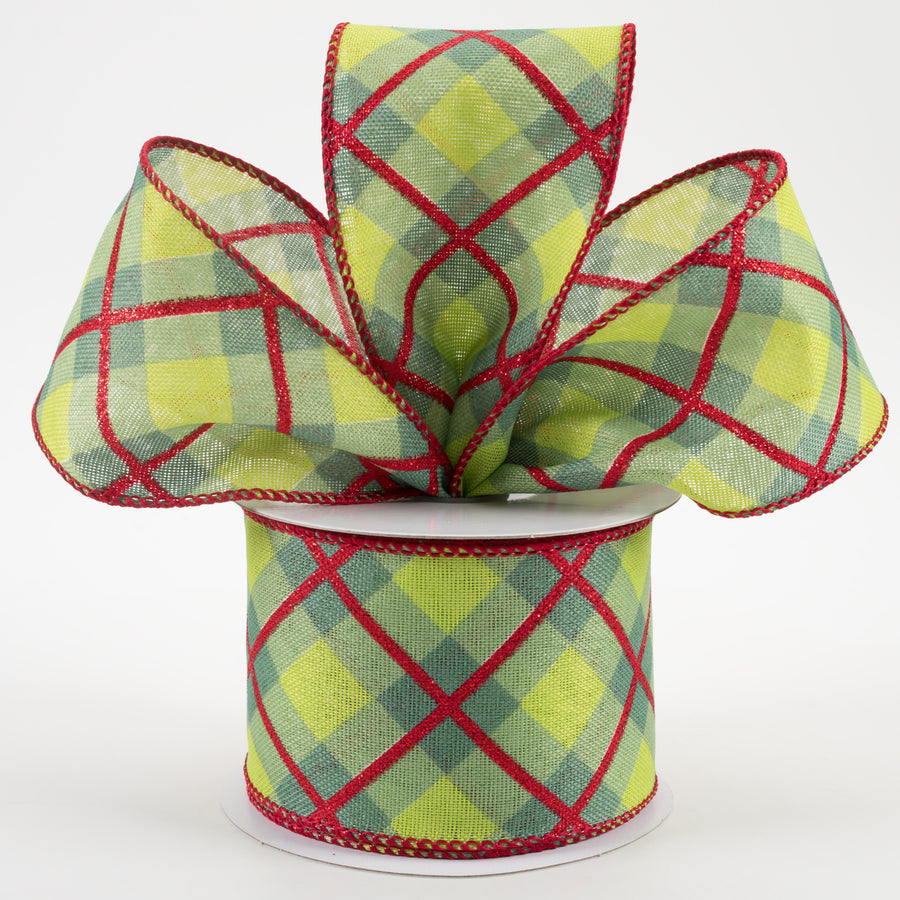 2.5" Georgina Plaid Ribbon: Sage, Fresh Green, Red (10 Yards) Lifestyle Photo