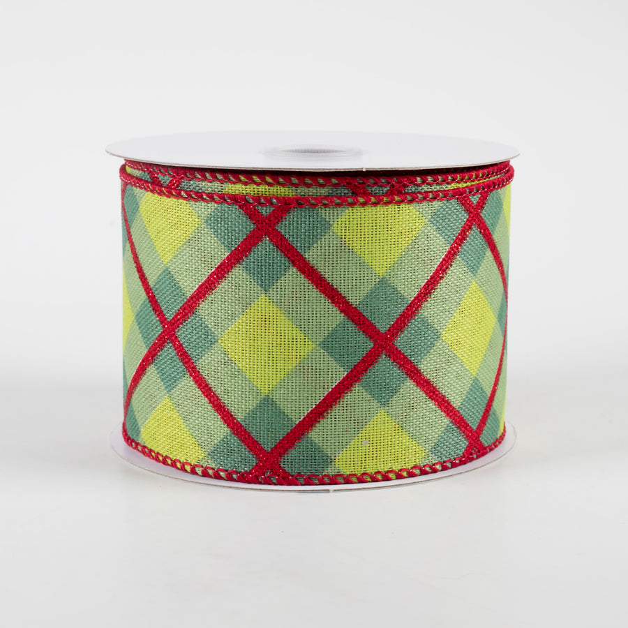 2.5" Georgina Plaid Ribbon: Sage, Fresh Green, Red (10 Yards) Item Number: 72248-40-09