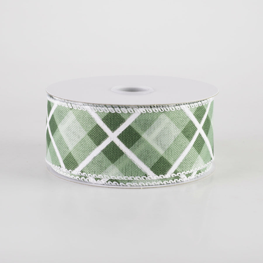 1.5" Georgina Plaid Ribbon: Sage, Hunter Green, White (10 Yards) Item Number: 72248-09-06-24