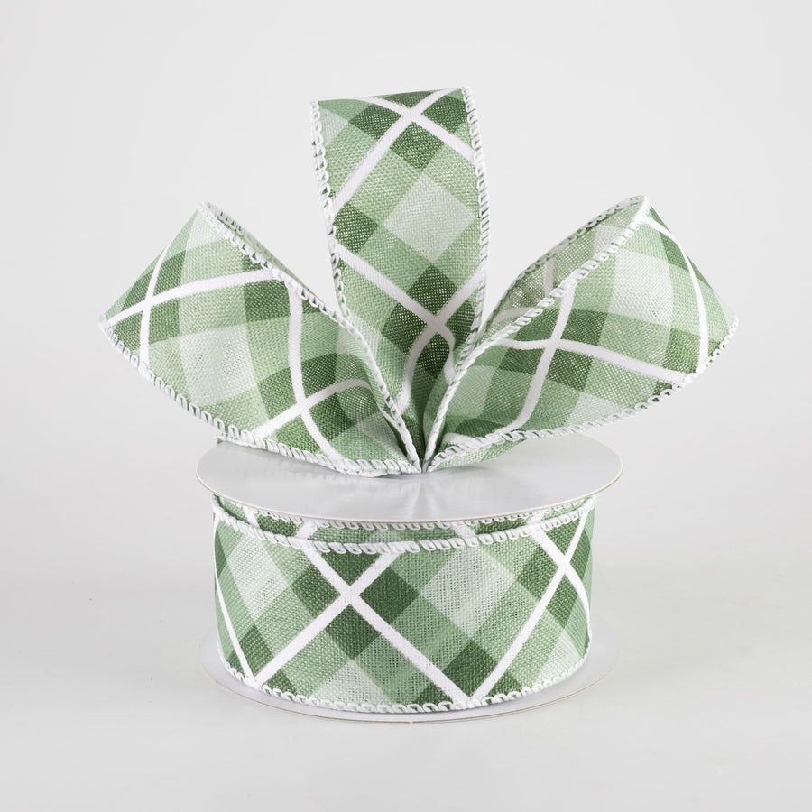 1.5" Georgina Plaid Ribbon: Sage, Hunter Green, White (10 Yards) Lifestyle Photo