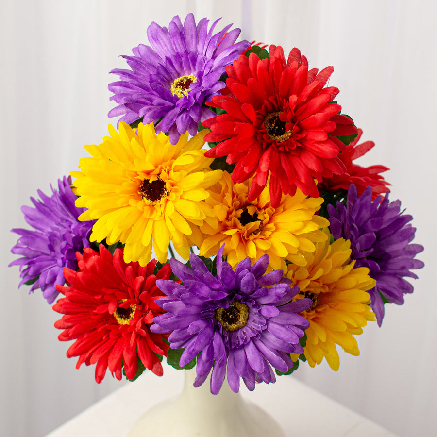 18" Gerbera Daisy Bush: Purple, Yellow, Red (12 Stem) Item Number: 30550PUYWRD