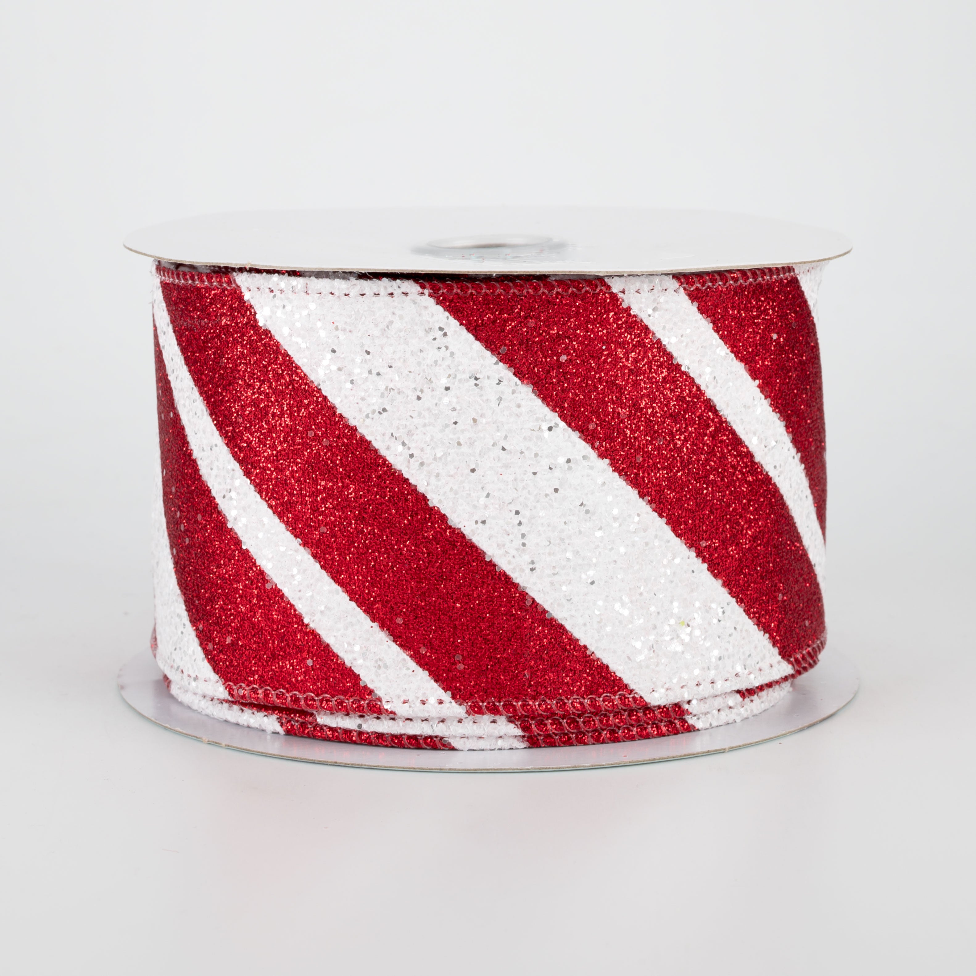2.5" Giant Glitter Diagonal Lines Ribbon: Red & White (10 Yards)