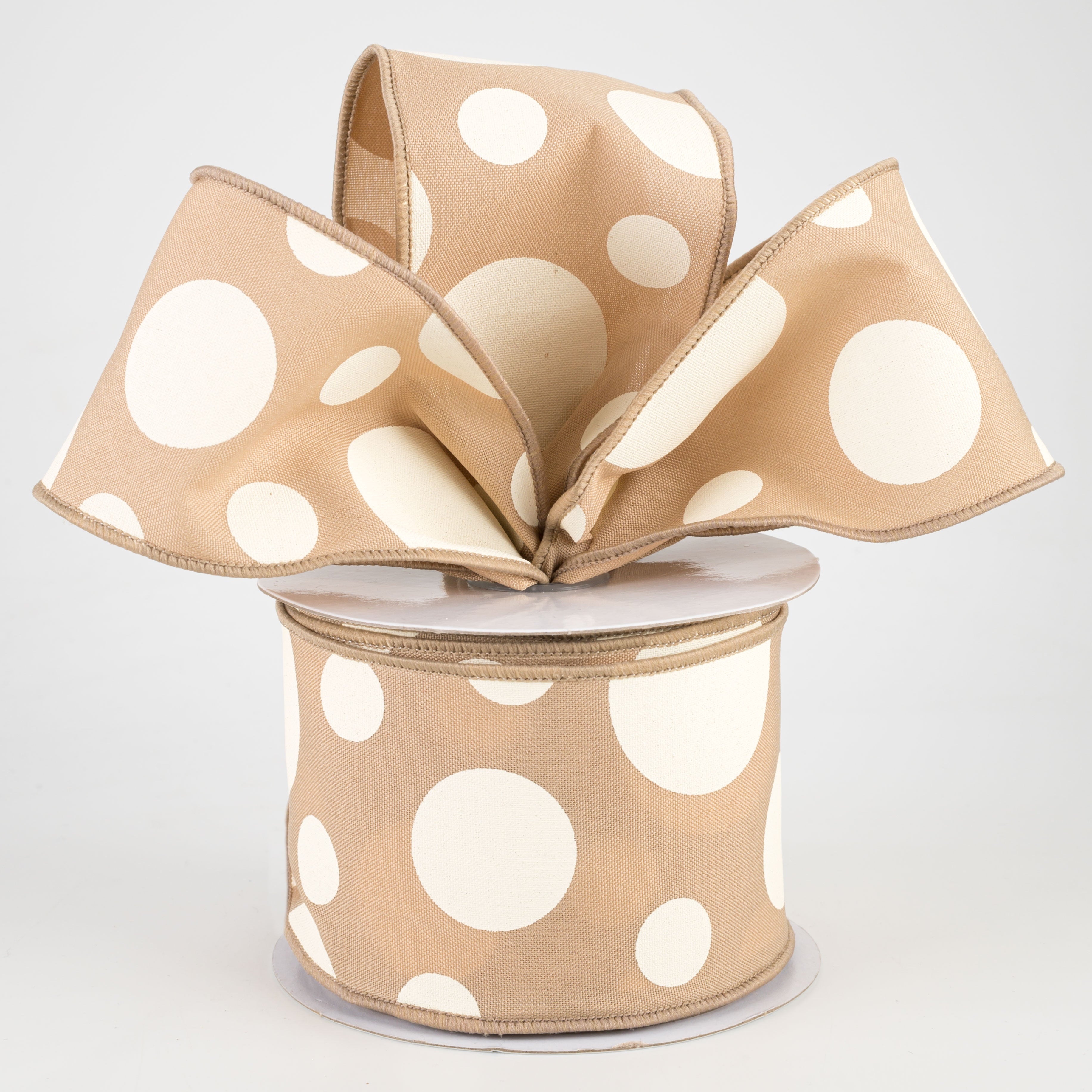 2.5" Giant Three Size Polka Dot Ribbon: Beige & Ivory (10 Yards) Lifestyle Photo