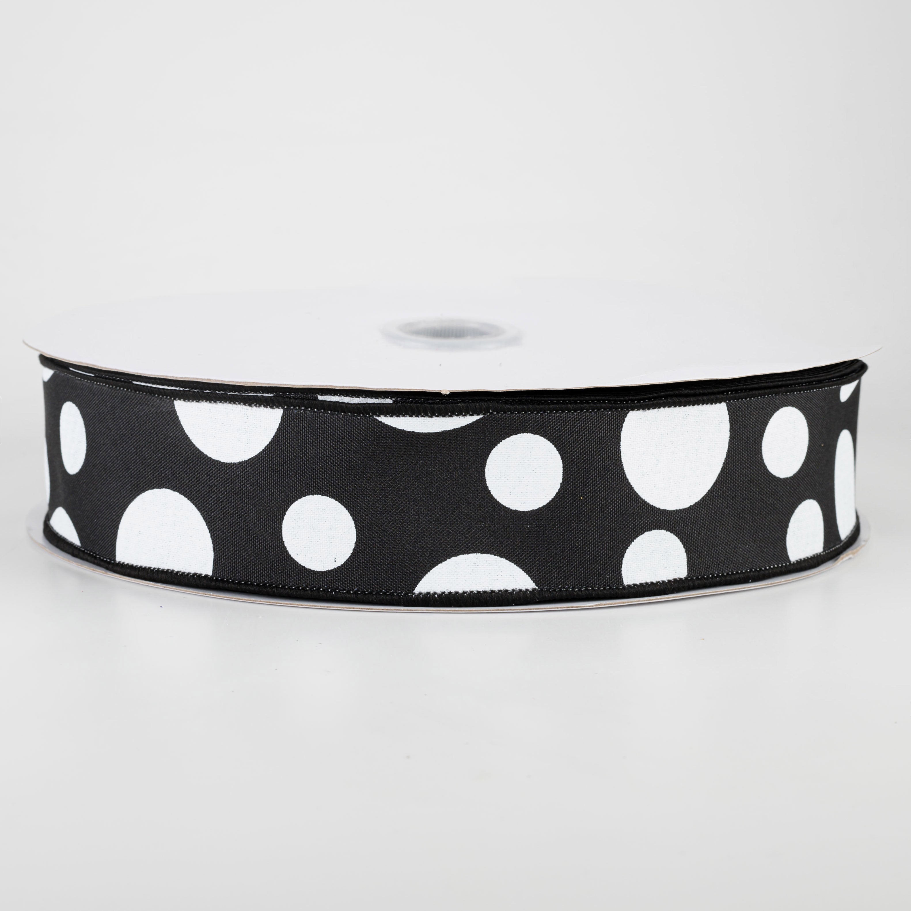 1.5" Giant Three Size Polka Dot Ribbon: Black & White (50 Yards)