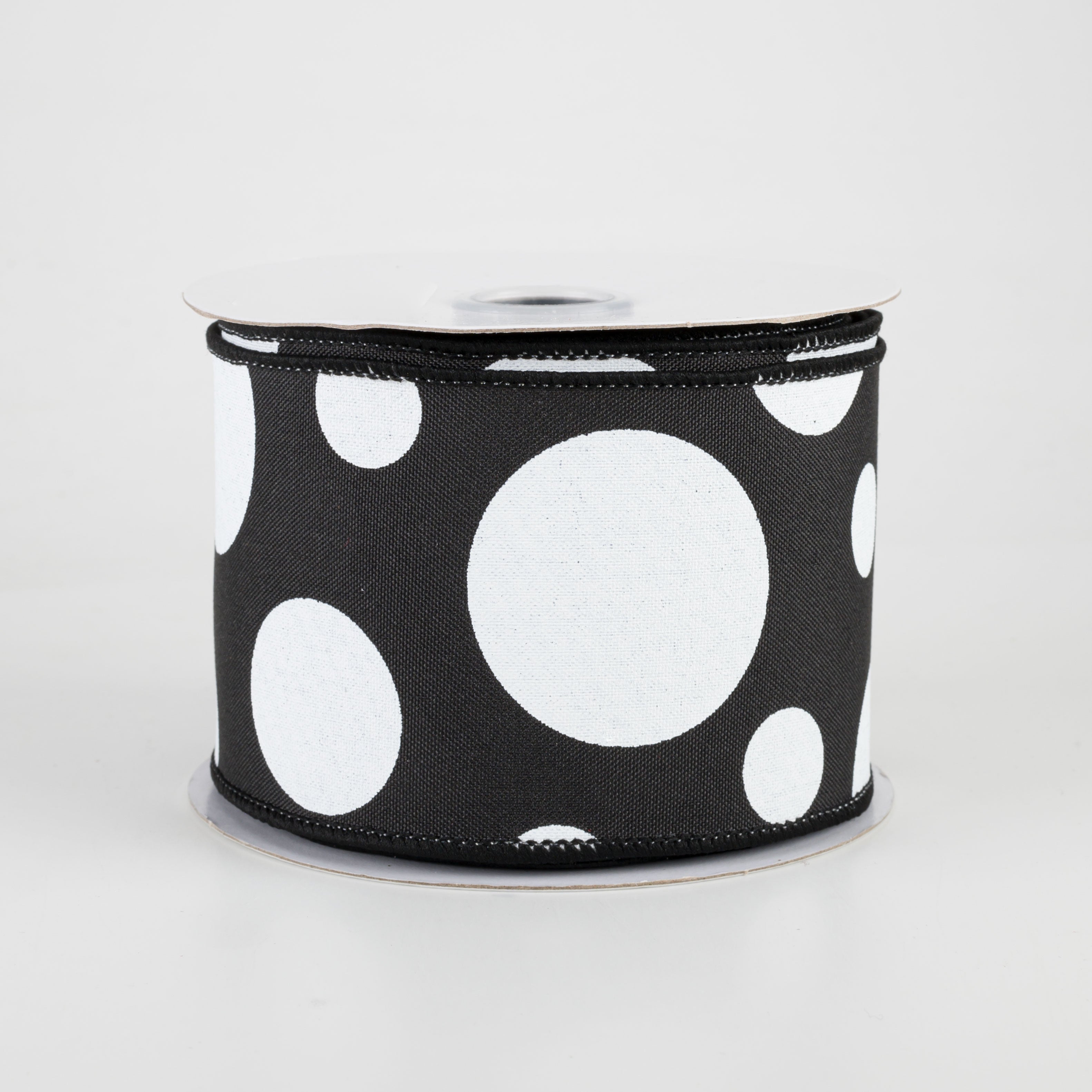 2.5" Giant Three Size Polka Dot Ribbon: Black & White (10 Yards)