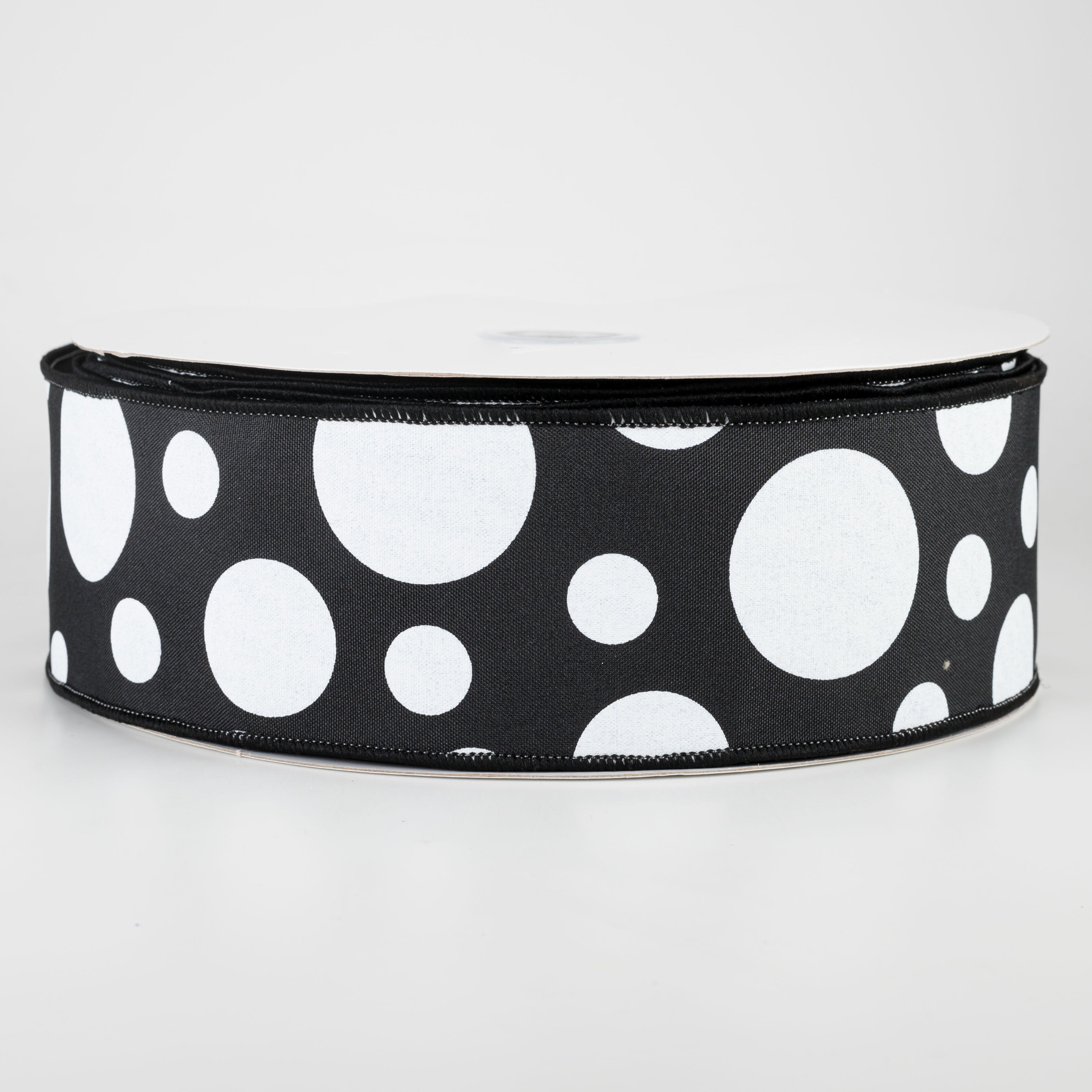 2.5" Giant Three Size Polka Dot Ribbon: Black & White (50 Yards)