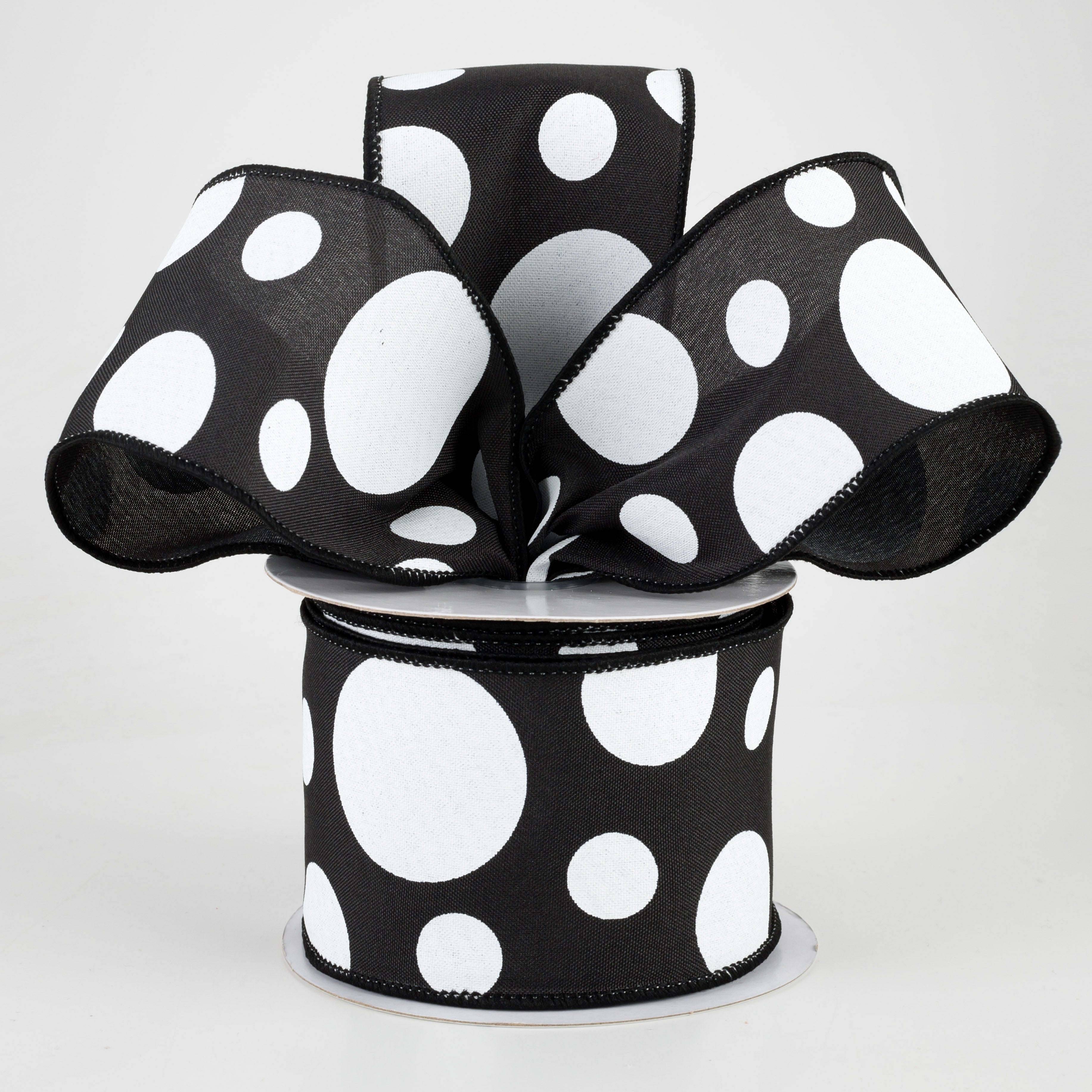 2.5" Giant Three Size Polka Dot Ribbon: Black & White (10 Yards) Lifestyle Photo