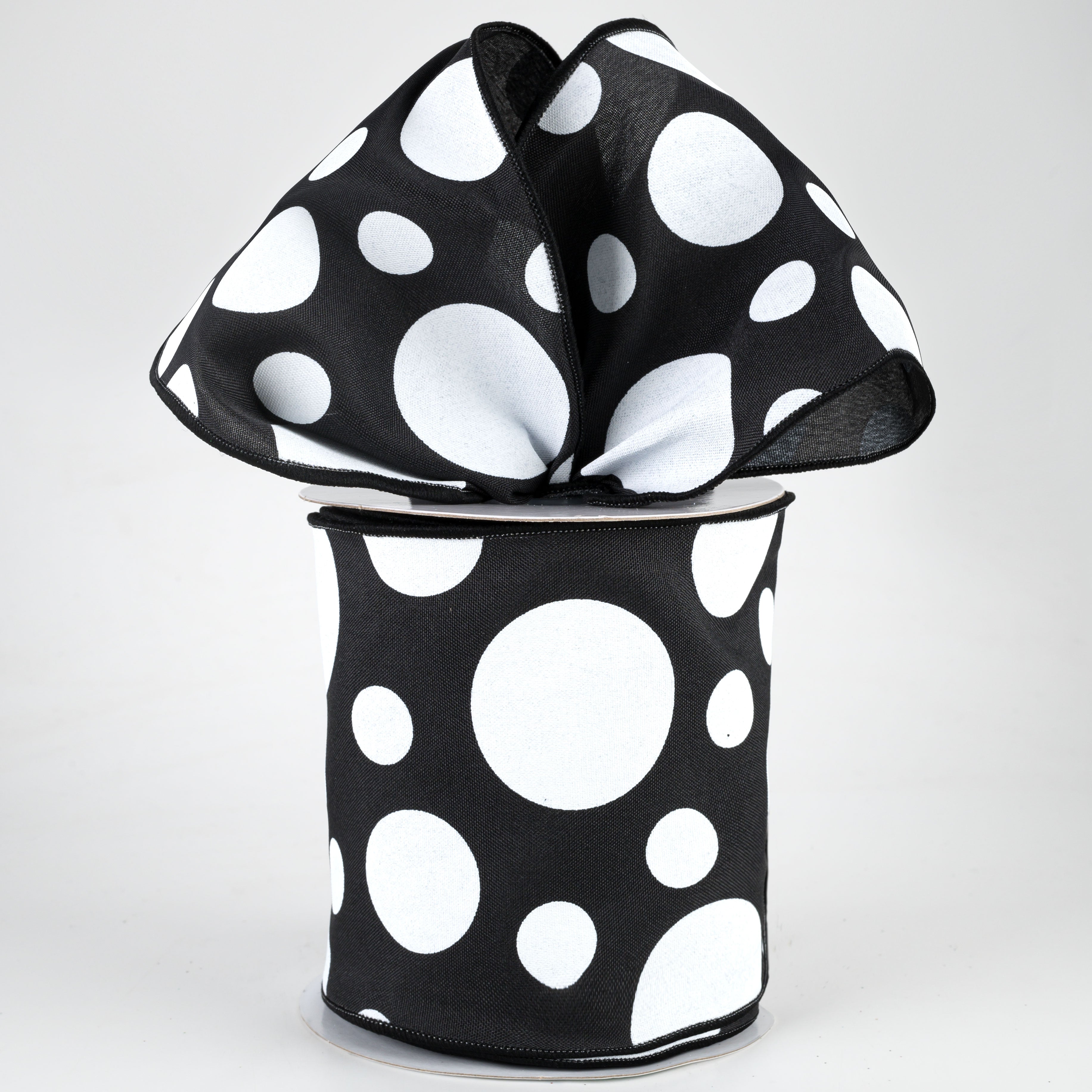 4" Giant Three Size Polka Dot Ribbon: Black & White (10 Yards) Lifestyle Photo
