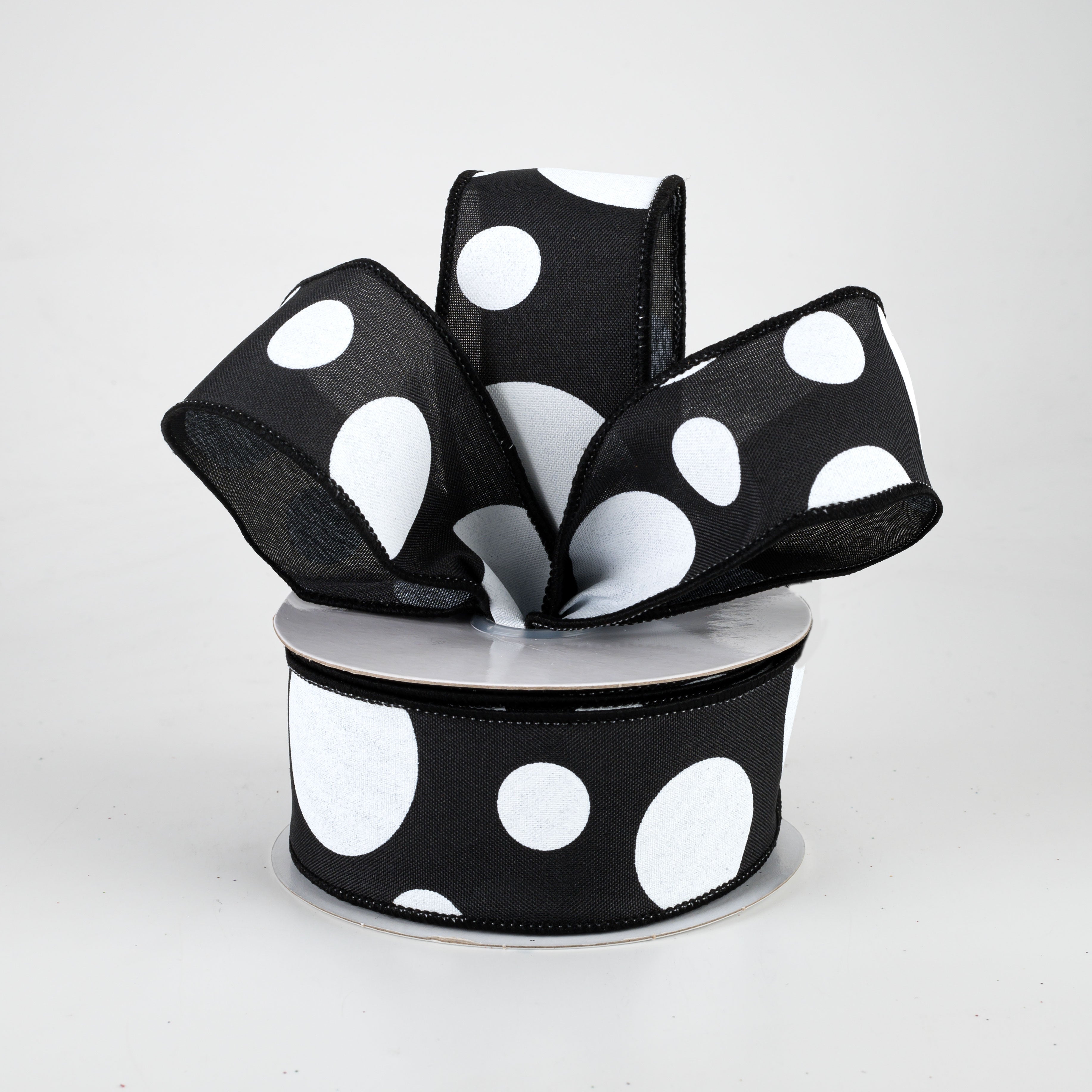1.5" Giant Three Size Polka Dot Ribbon: Black & White (10 Yards) Lifestyle Photo