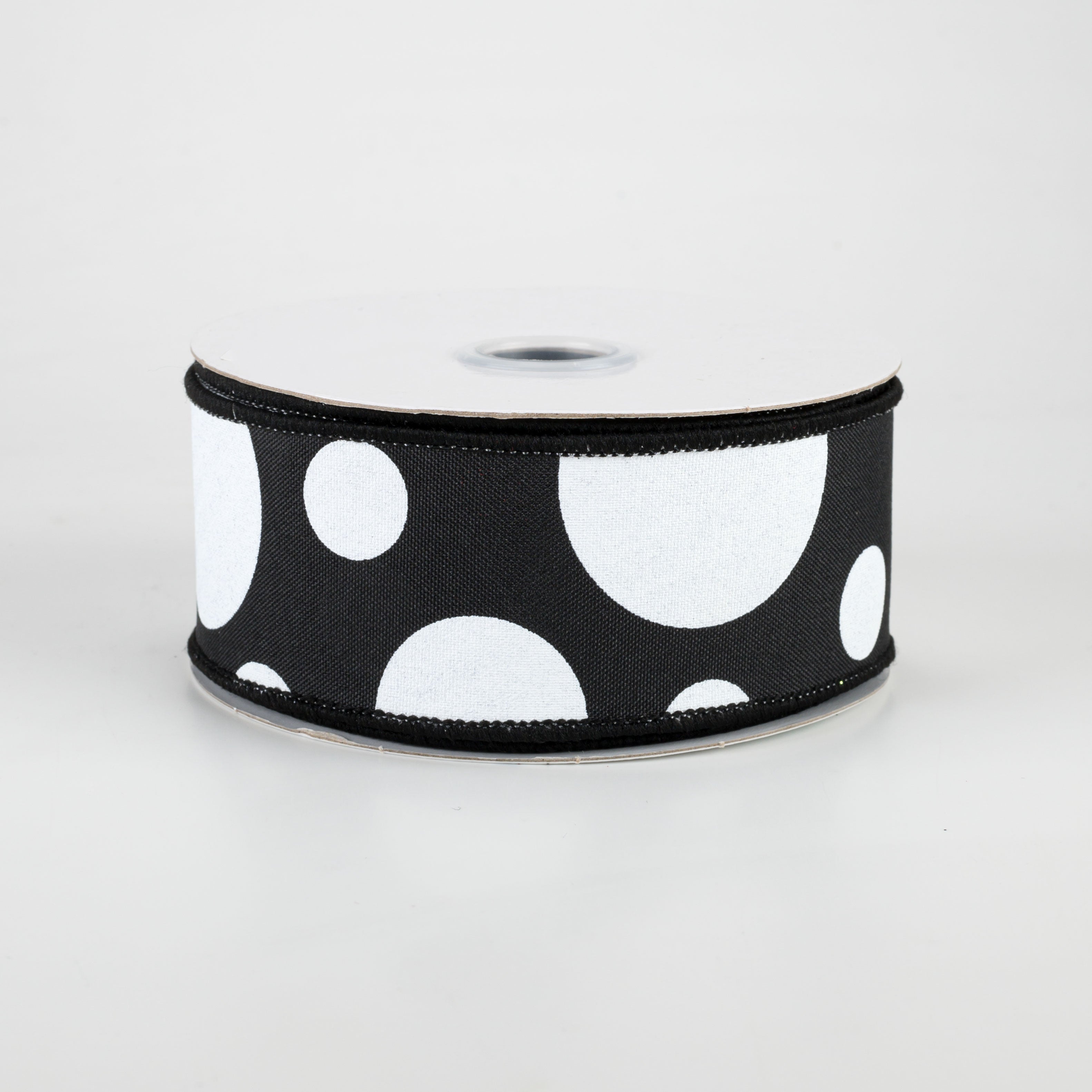1.5" Giant Three Size Polka Dot Ribbon: Black & White (10 Yards)