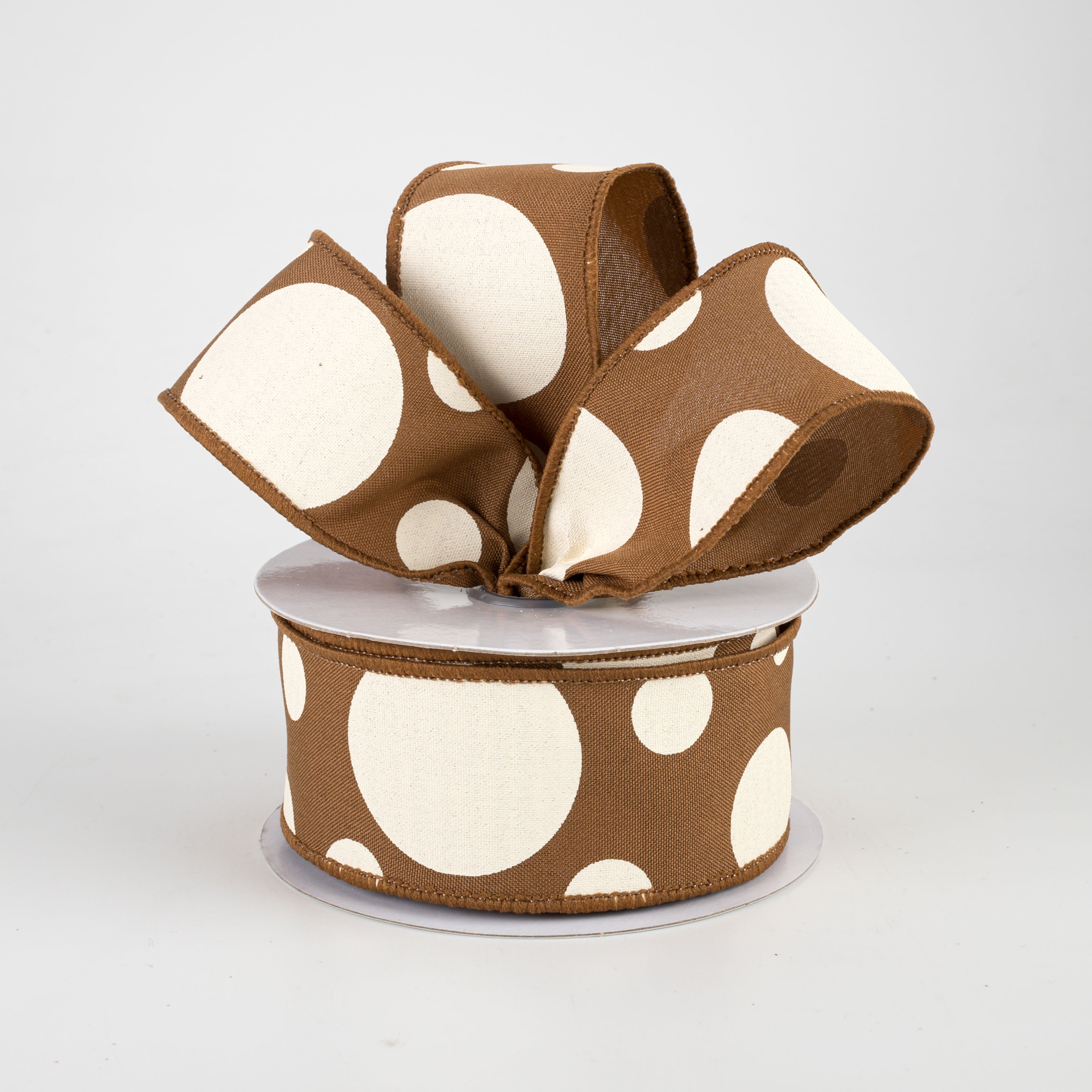 1.5" Giant Three Size Polka Dot Ribbon: Brown & Ivory (10 Yards) Lifestyle Photo