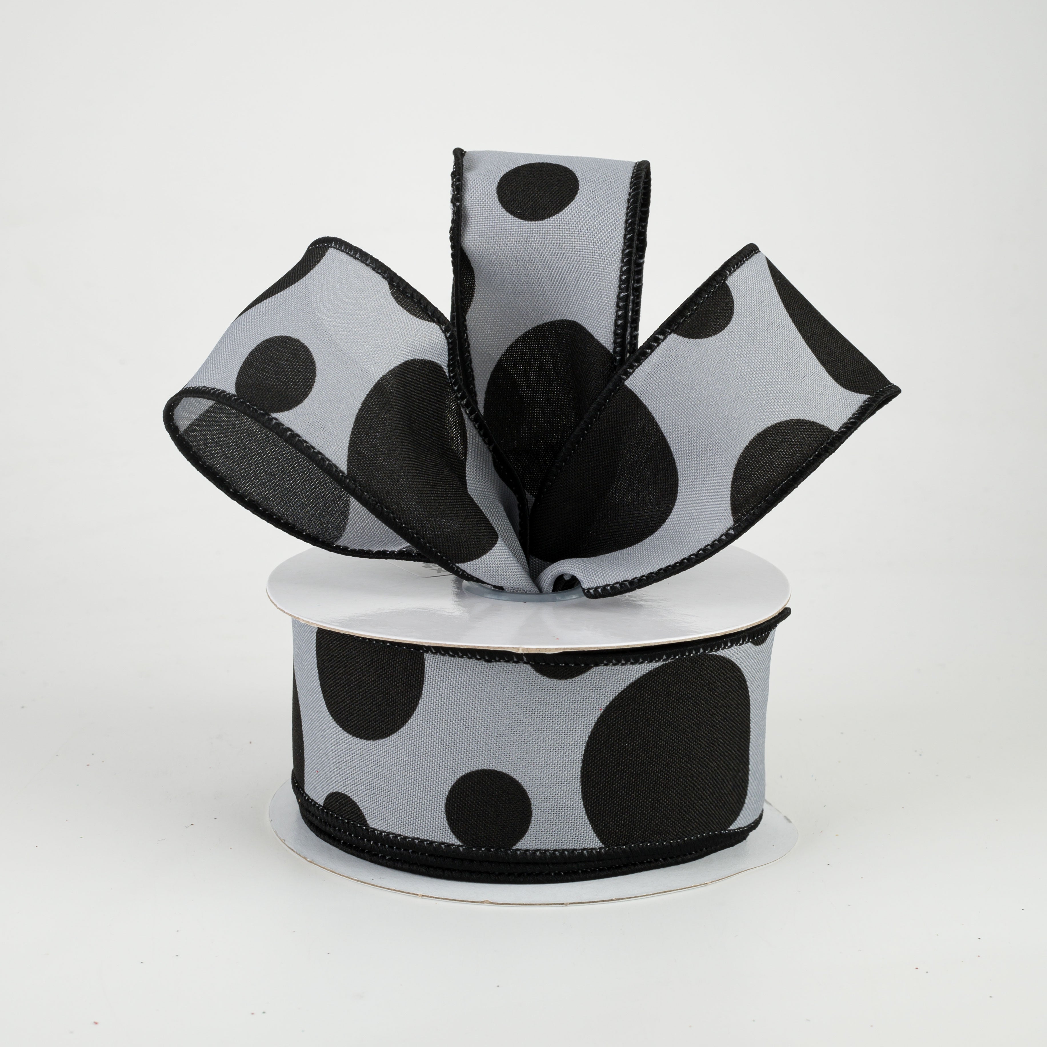 1.5" Giant Three Size Polka Dot Ribbon: Dark Grey & Black (10 Yards) Lifestyle Photo