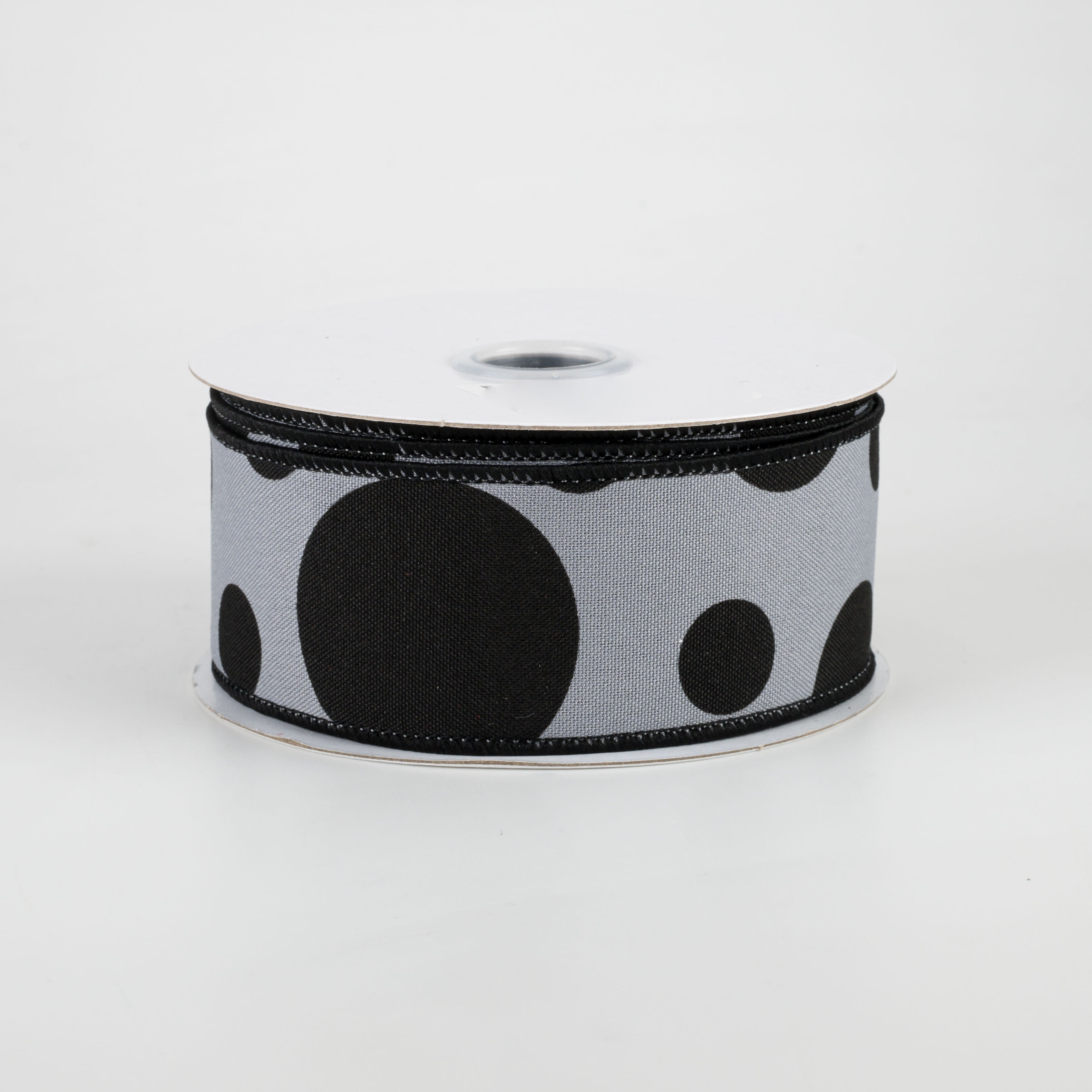 1.5" Giant Three Size Polka Dot Ribbon: Dark Grey & Black (10 Yards)