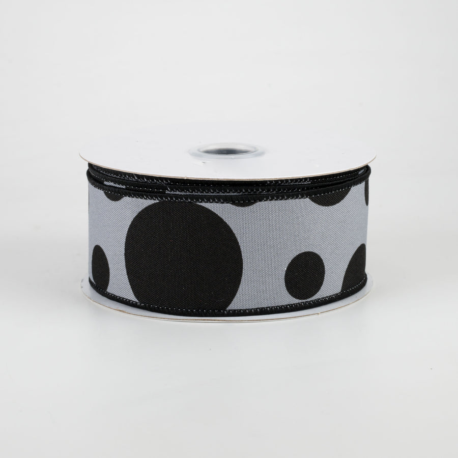 1.5" Giant Three Size Polka Dot Ribbon: Dark Grey & Black (10 Yards)