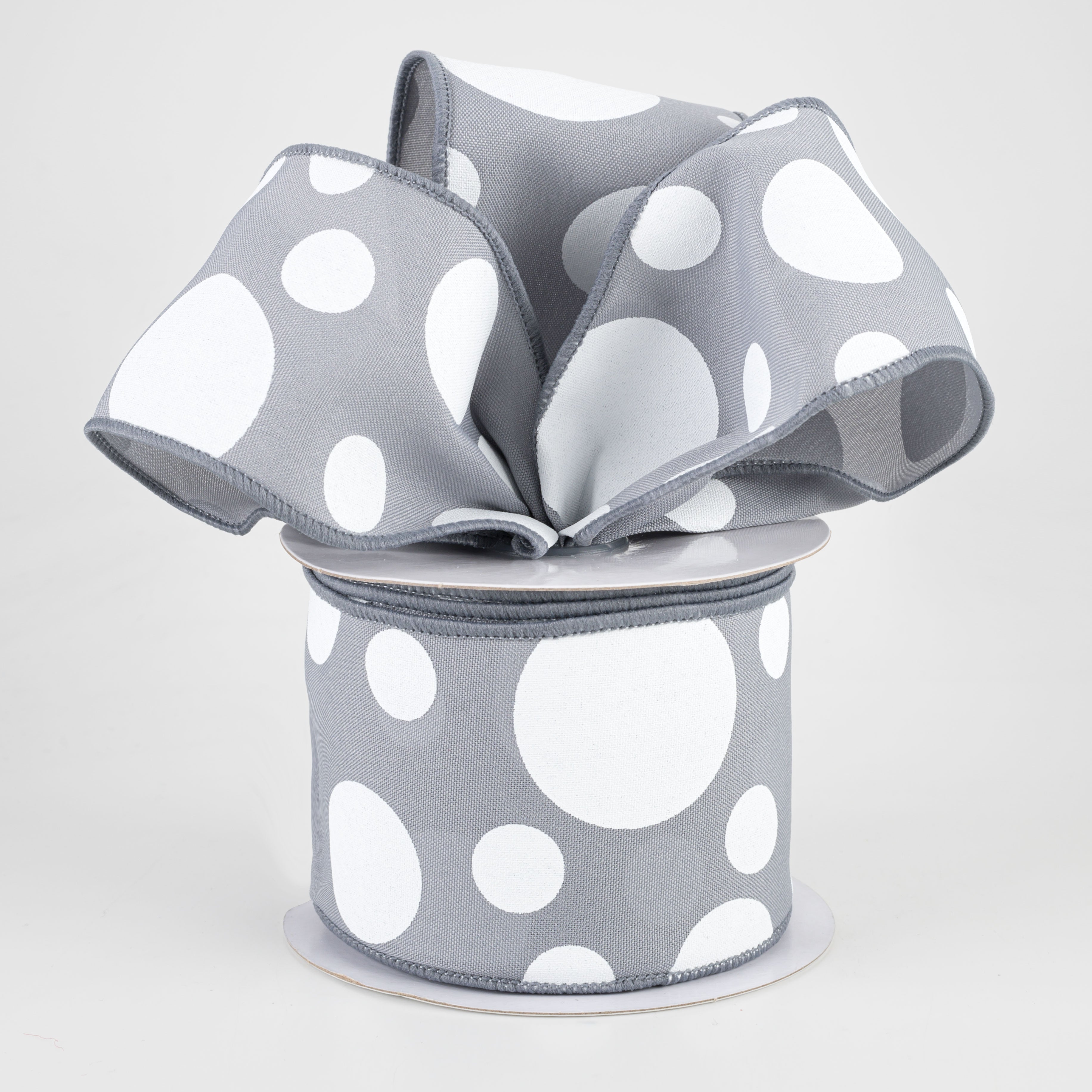 2.5" Giant Three Size Polka Dot Ribbon: Dark Grey & White (10 Yards) Lifestyle Photo