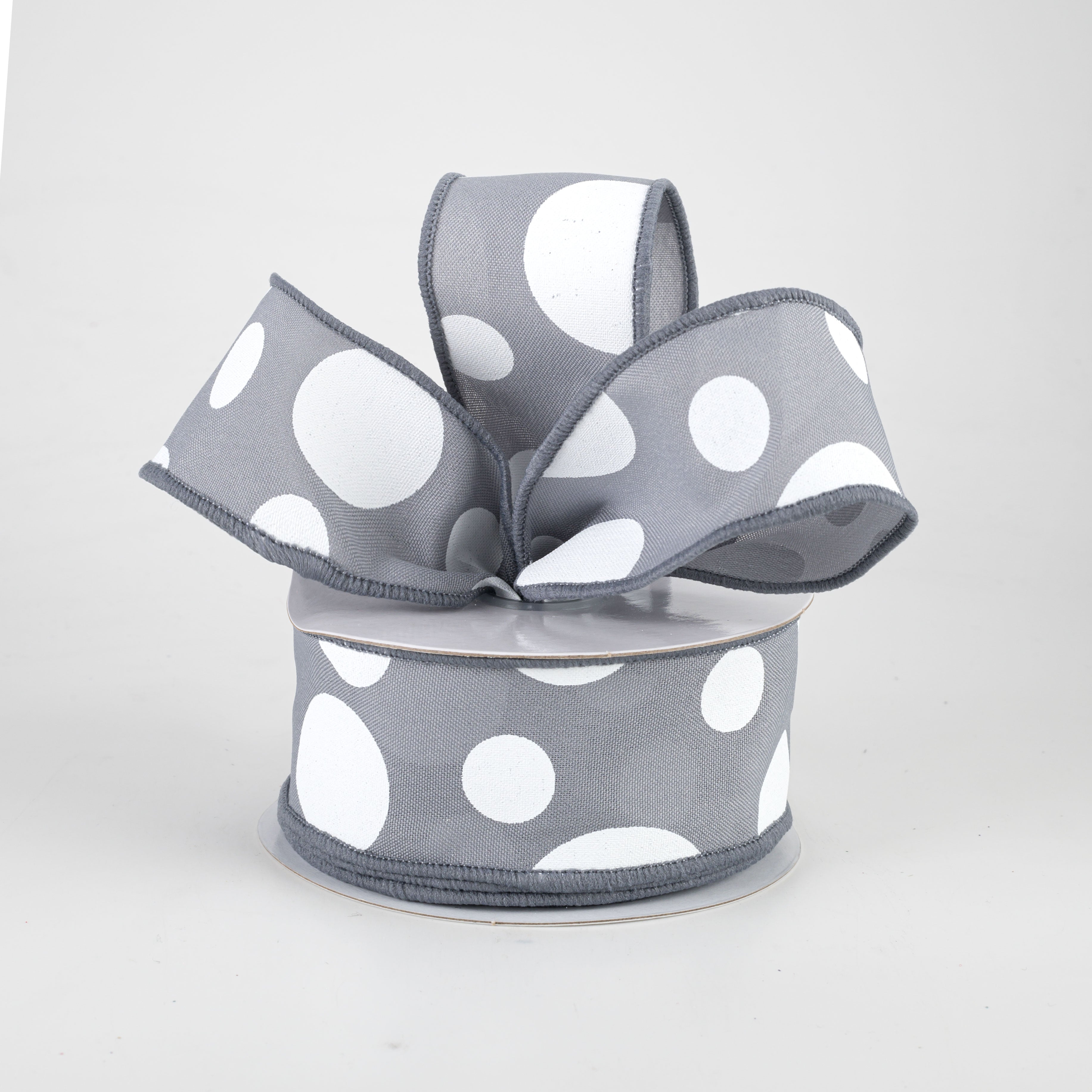 1.5" Giant Three Size Polka Dot Ribbon: Dark Grey & White (10 Yards) Lifestyle Photo