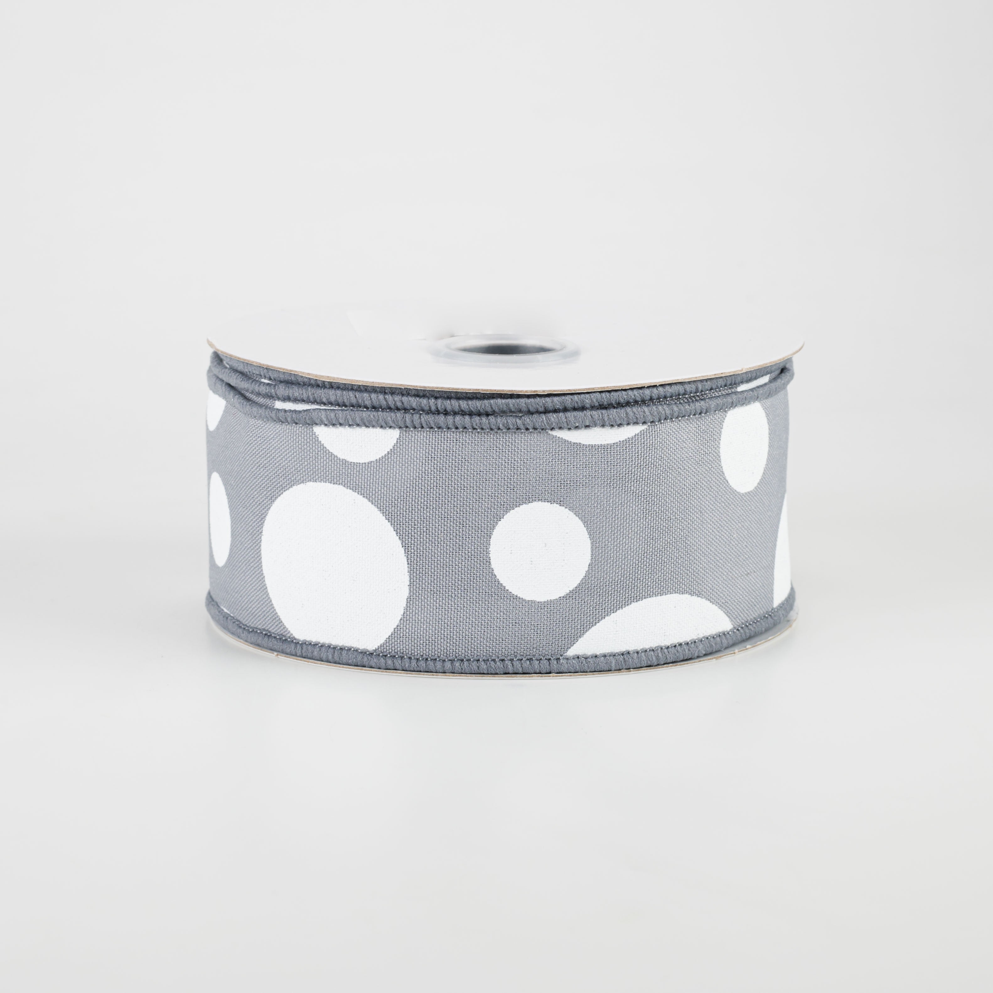 1.5" Giant Three Size Polka Dot Ribbon: Dark Grey & White (10 Yards)
