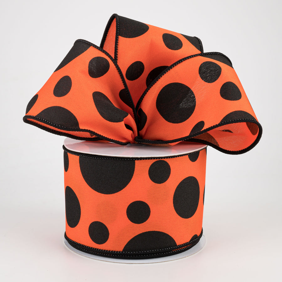 2.5" Giant Three Size Polka Dot Ribbon: Dark Orange & Black (10 Yards) Lifestyle Photo