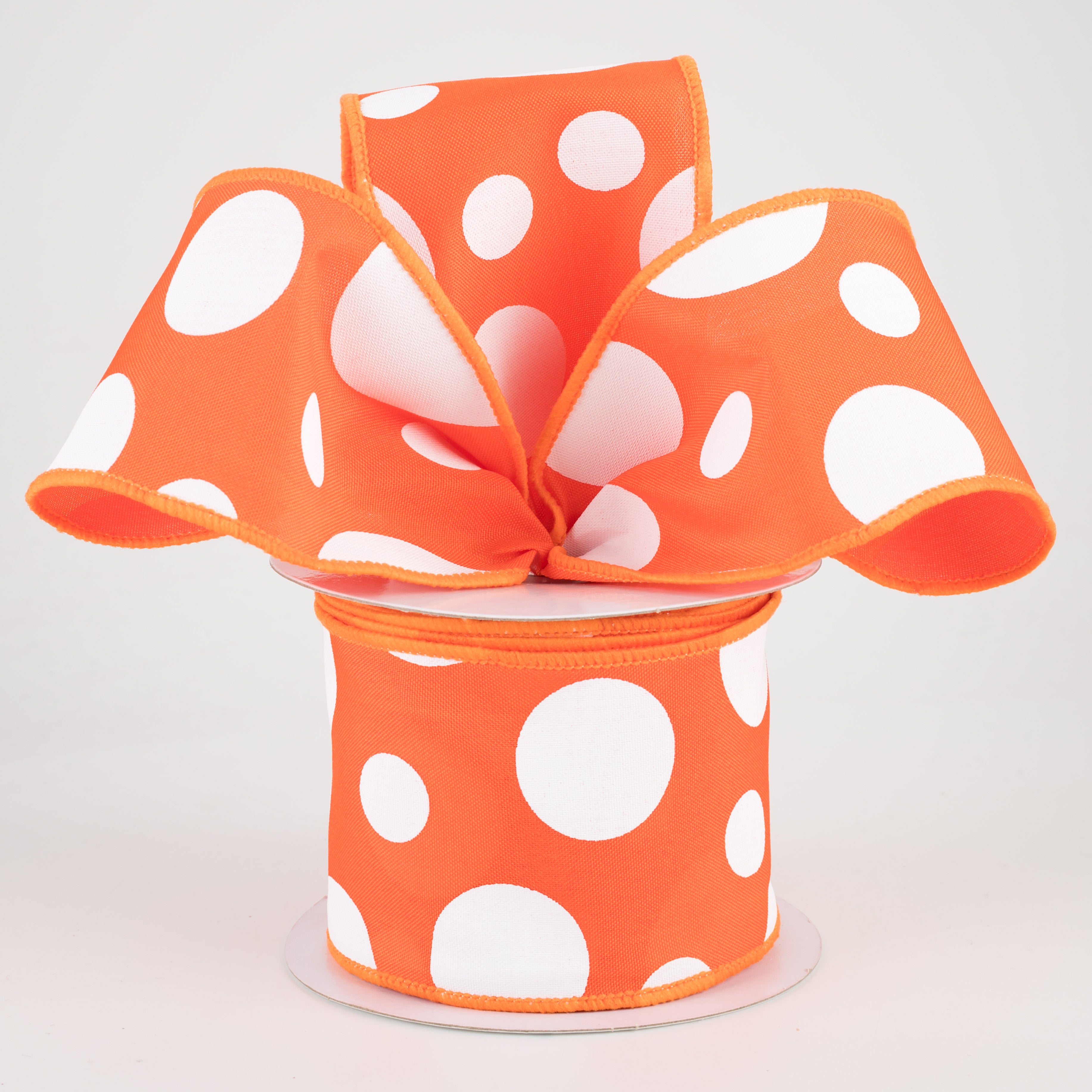 2.5" Giant Three Size Polka Dot Ribbon: Dark Orange & White (10 Yards) Lifestyle Photo