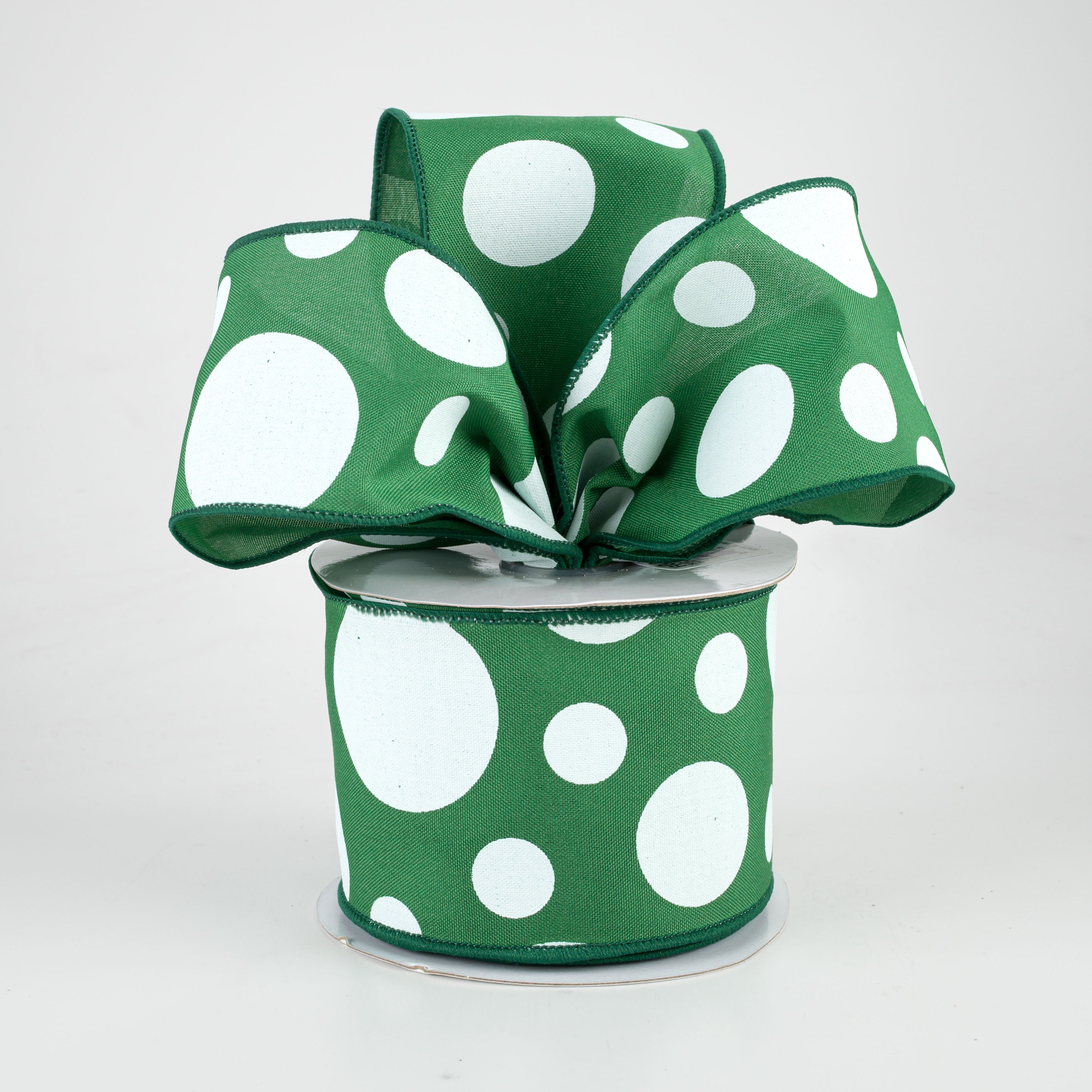 2.5" Giant Three Size Polka Dot Ribbon: Emerald Green & White (10 Yards) Lifestyle Photo
