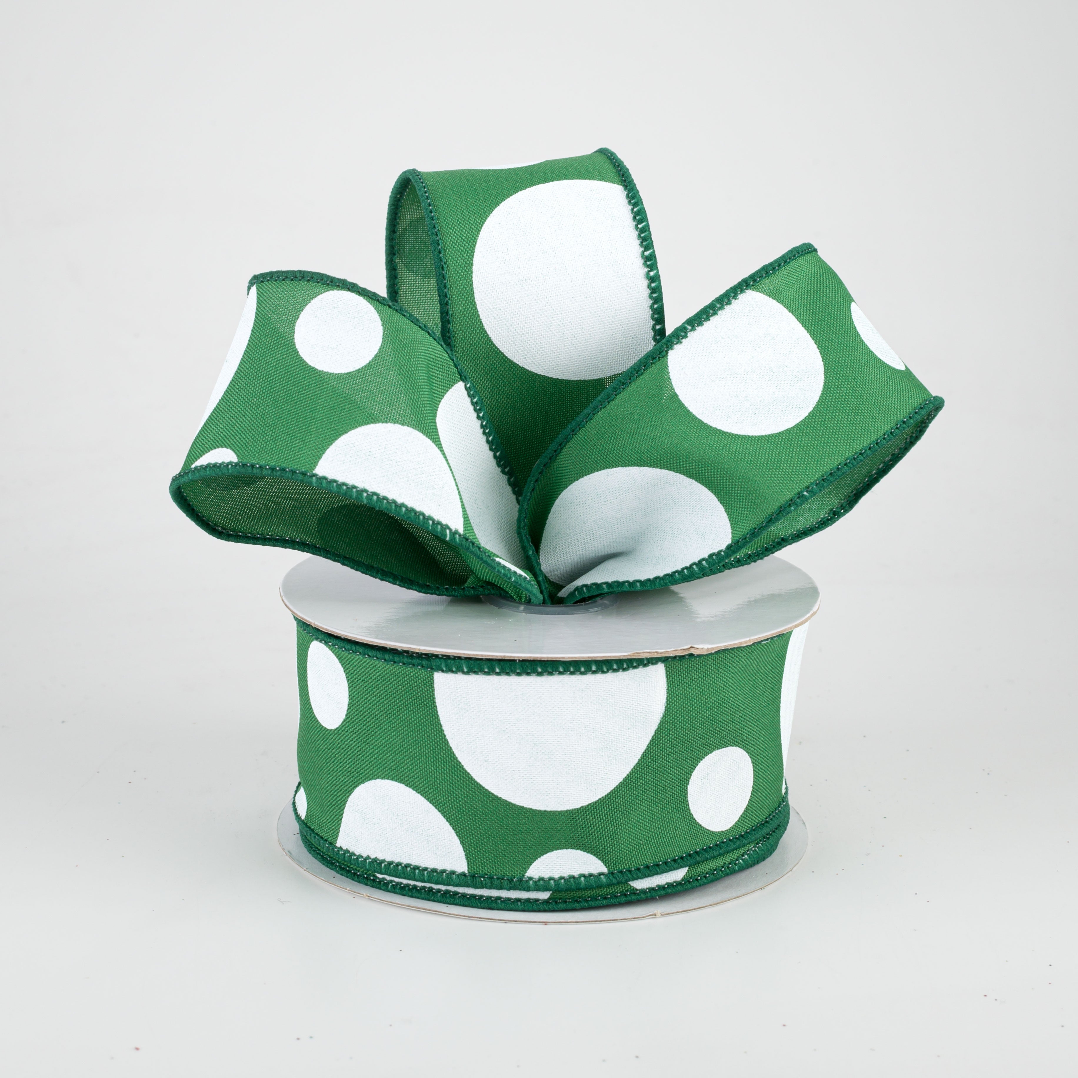 1.5" Giant Three Size Polka Dot Ribbon: Emerald Green & White (10 Yards) Lifestyle Photo