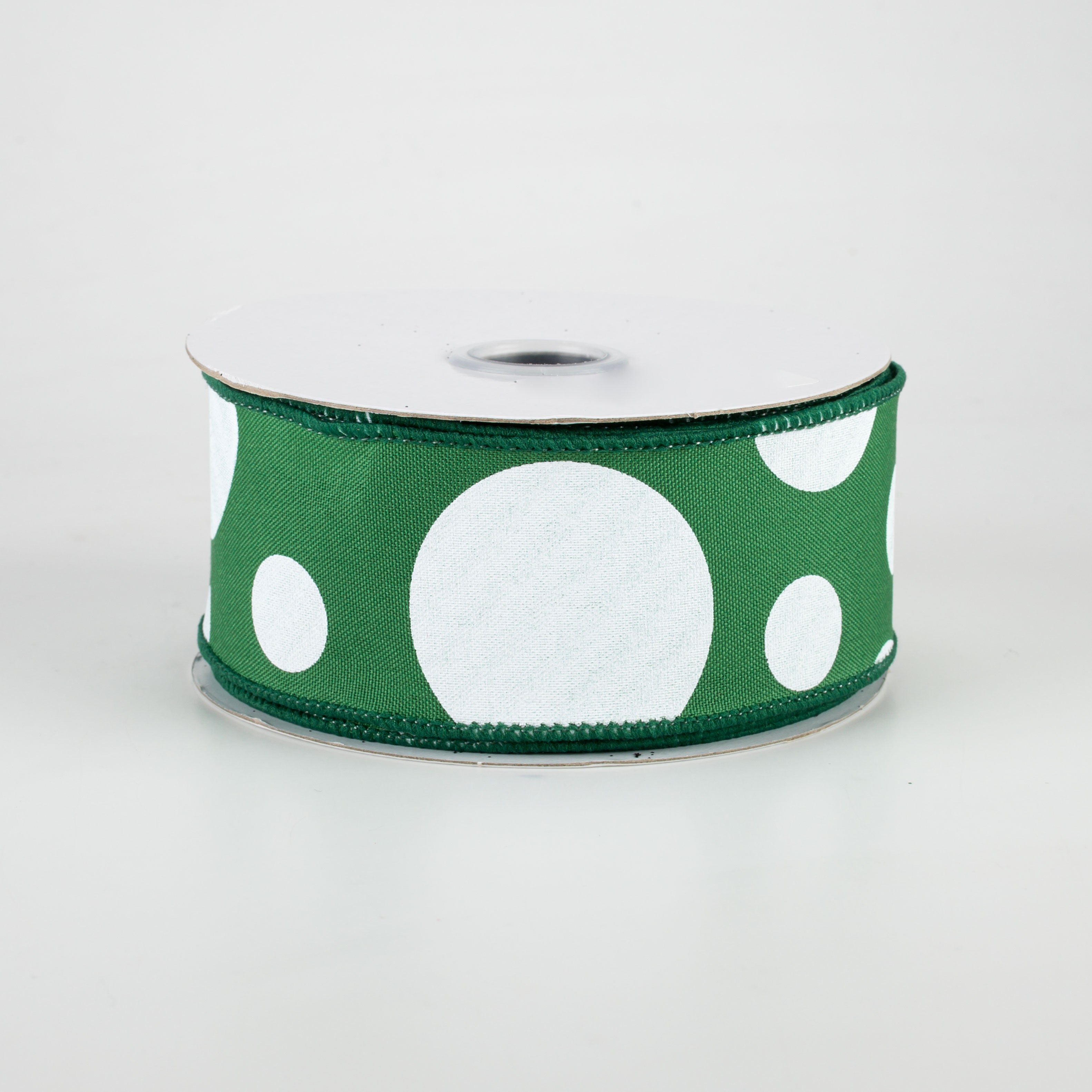 1.5" Giant Three Size Polka Dot Ribbon: Emerald Green & White (10 Yards)