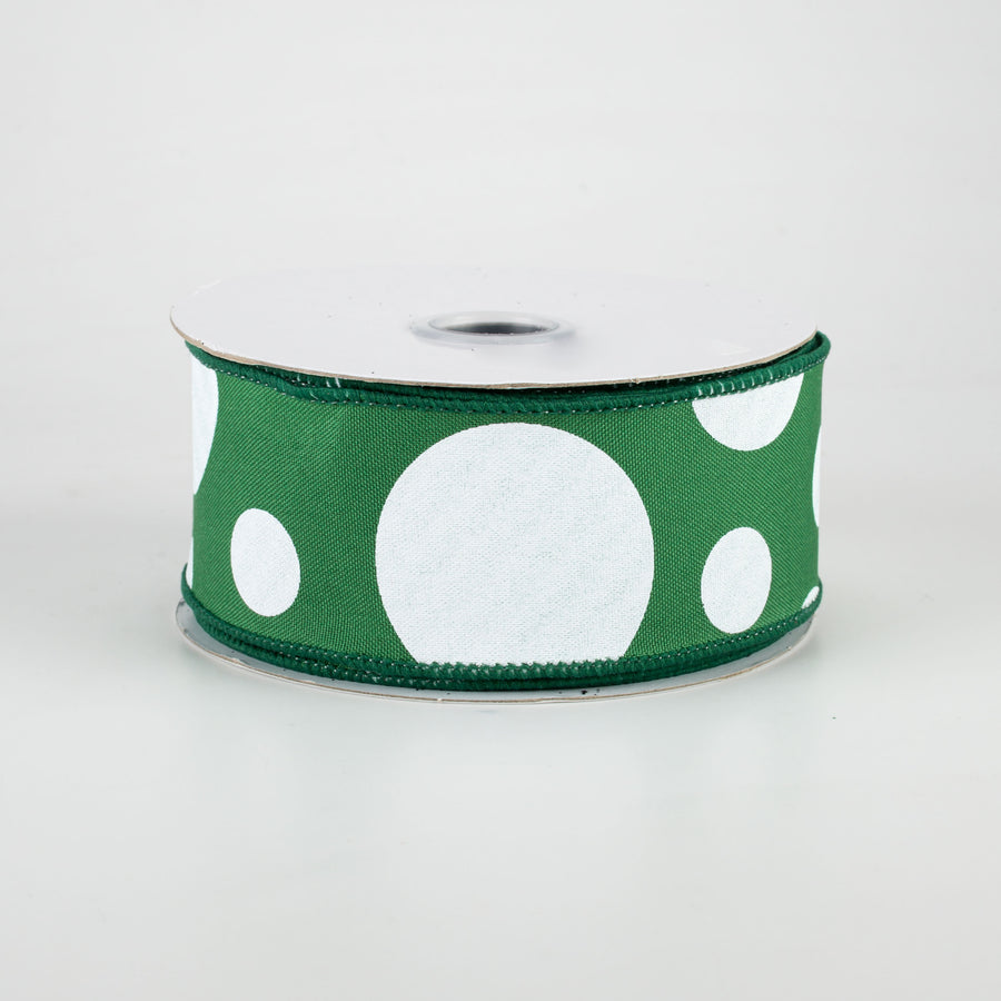 1.5" Giant Three Size Polka Dot Ribbon: Emerald Green & White (10 Yards)
