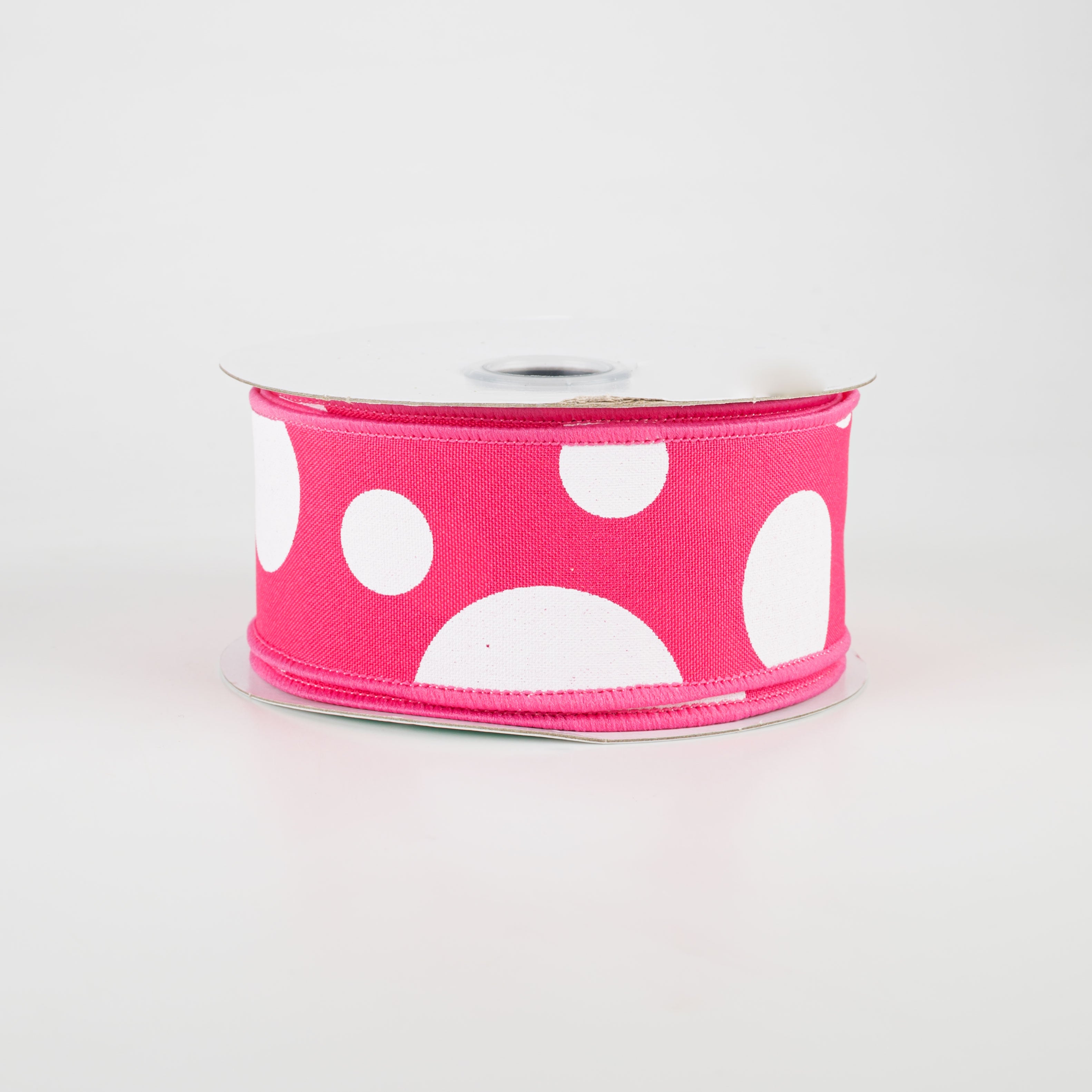 1.5" Giant Three Size Polka Dot Ribbon: Hot Pink & White (10 Yards)