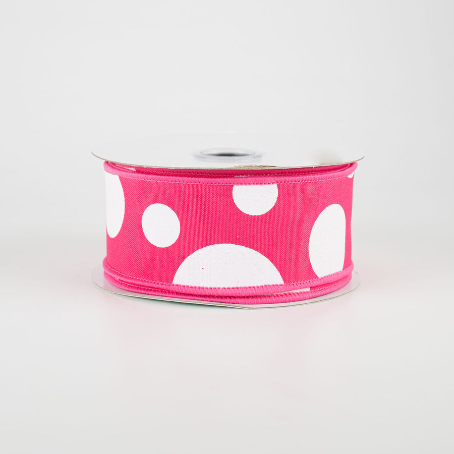 1.5" Giant Three Size Polka Dot Ribbon: Hot Pink & White (10 Yards)