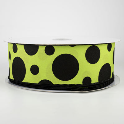 2.5" Giant Three Size Polka Dot Ribbon: Lime Green & Black (50 Yards)