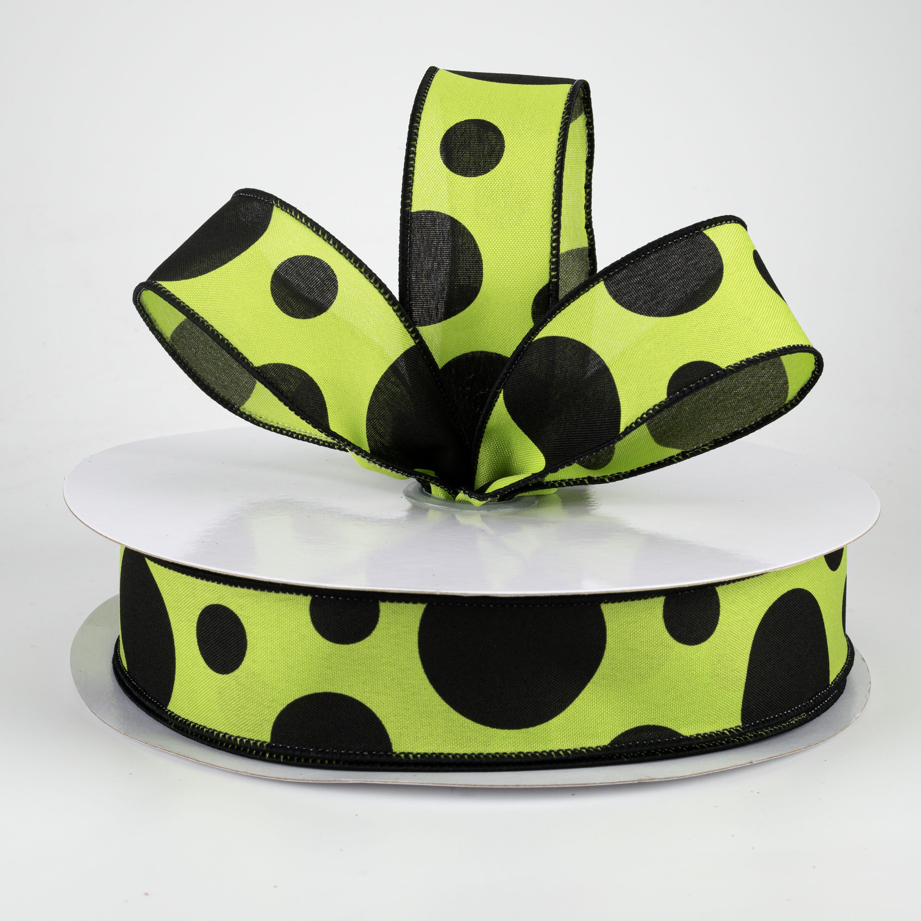 1.5" Giant Three Size Polka Dot Ribbon: Lime Green & Black (50 Yards) Lifestyle Photo