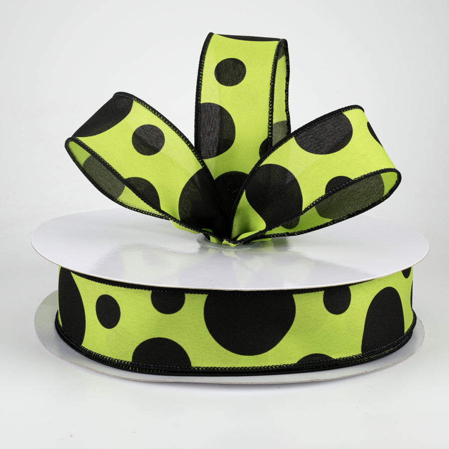 1.5" Giant Three Size Polka Dot Ribbon: Lime Green & Black (50 Yards) Lifestyle Photo