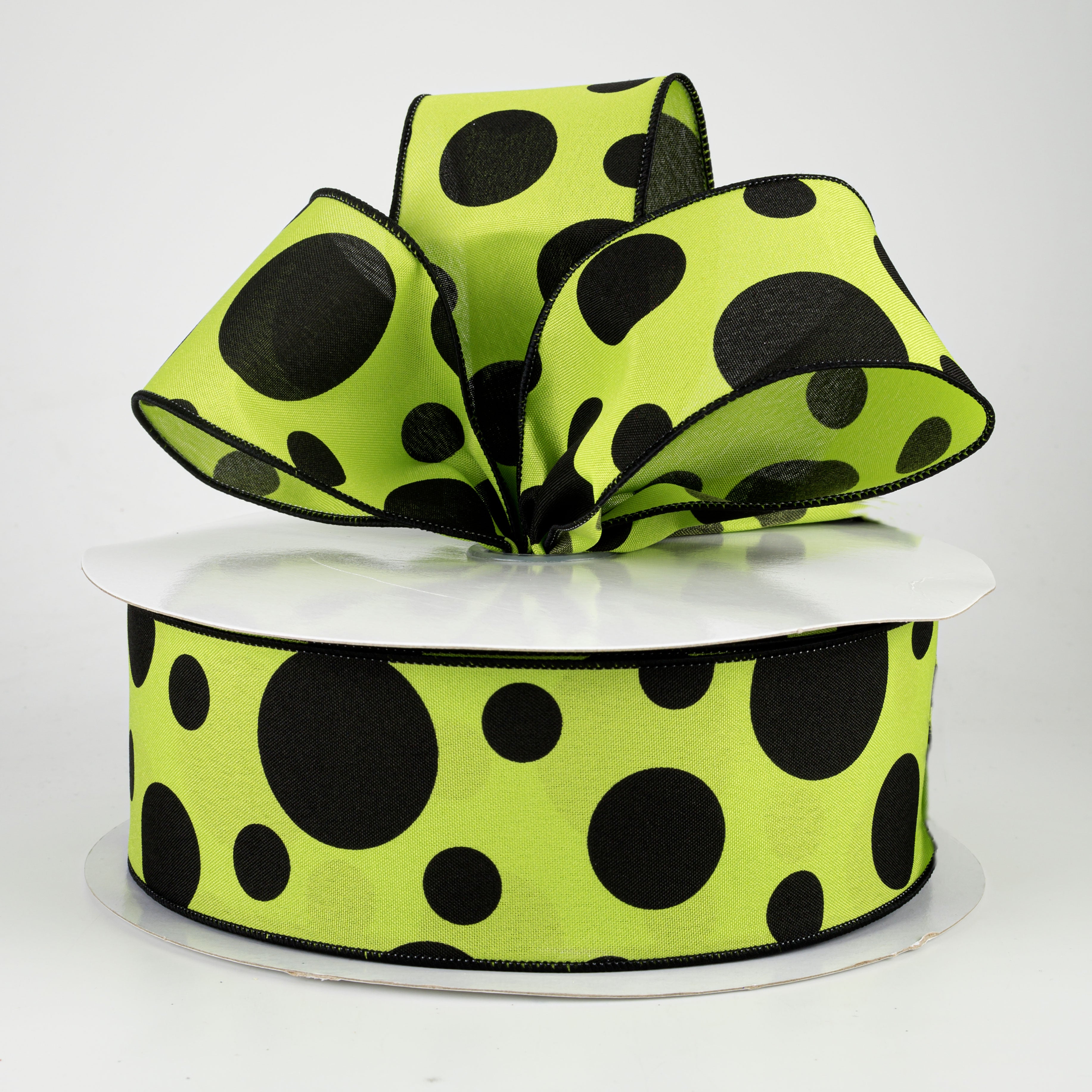 2.5" Giant Three Size Polka Dot Ribbon: Lime Green & Black (50 Yards) Lifestyle Photo