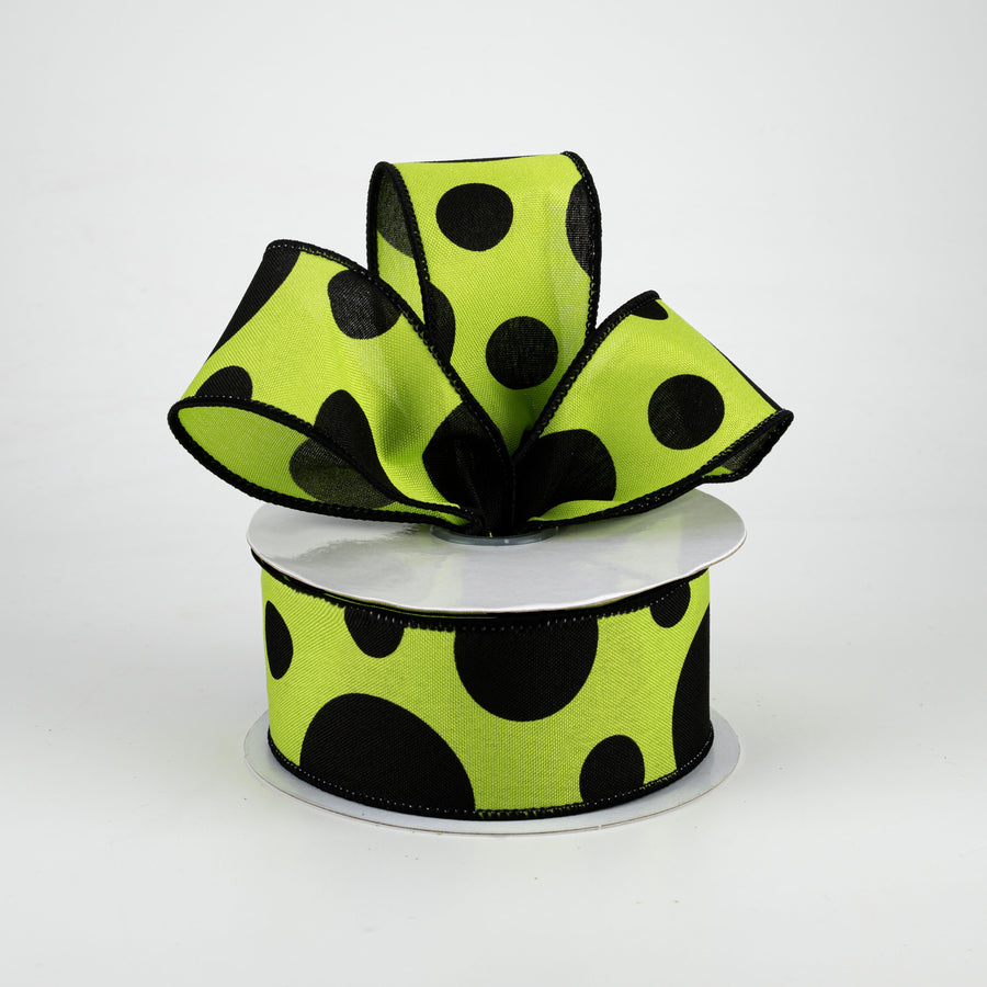 1.5" Giant Three Size Polka Dot Ribbon: Lime Green & Black (10 Yards) Lifestyle Photo