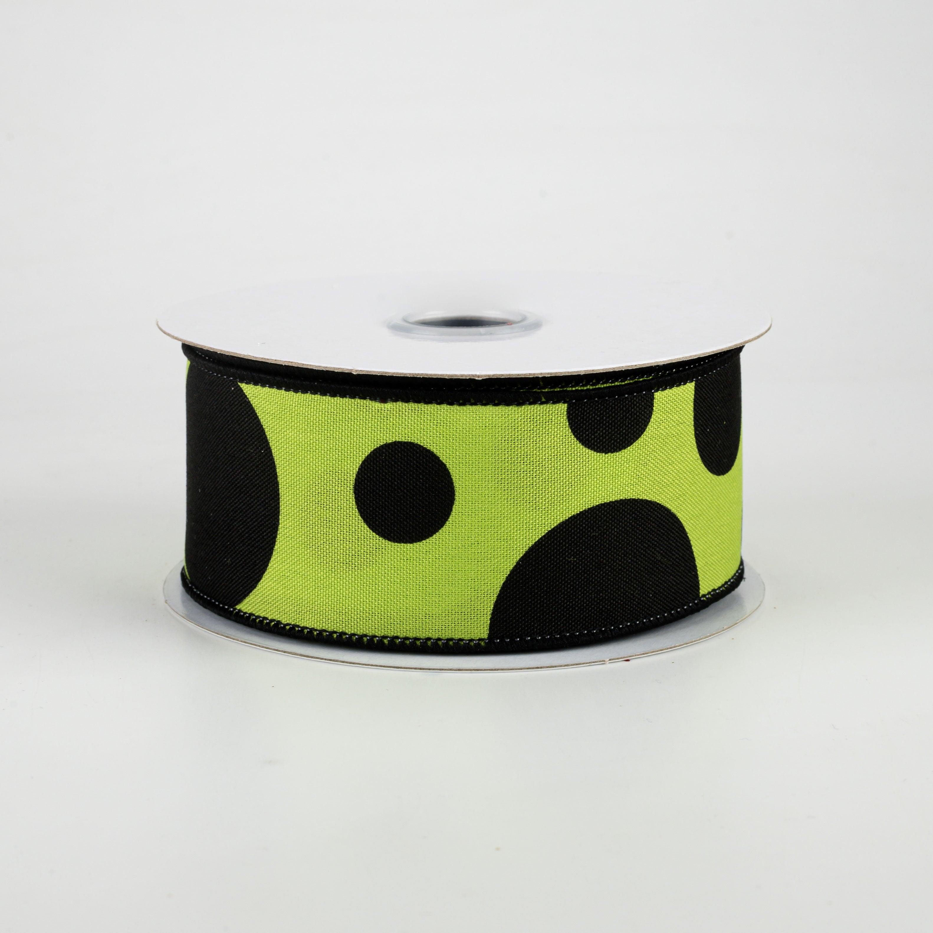 1.5" Giant Three Size Polka Dot Ribbon: Lime Green & Black (10 Yards)