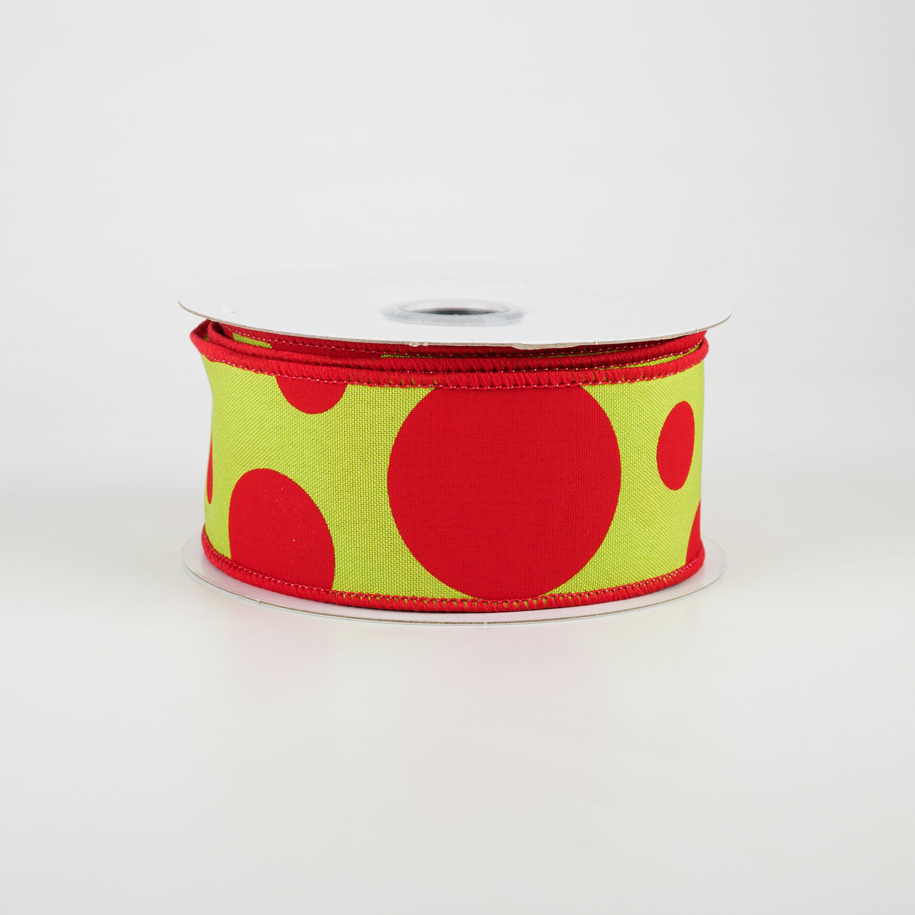 1.5" Giant Three Size Polka Dot Ribbon: Lime Green & Red (10 Yards)