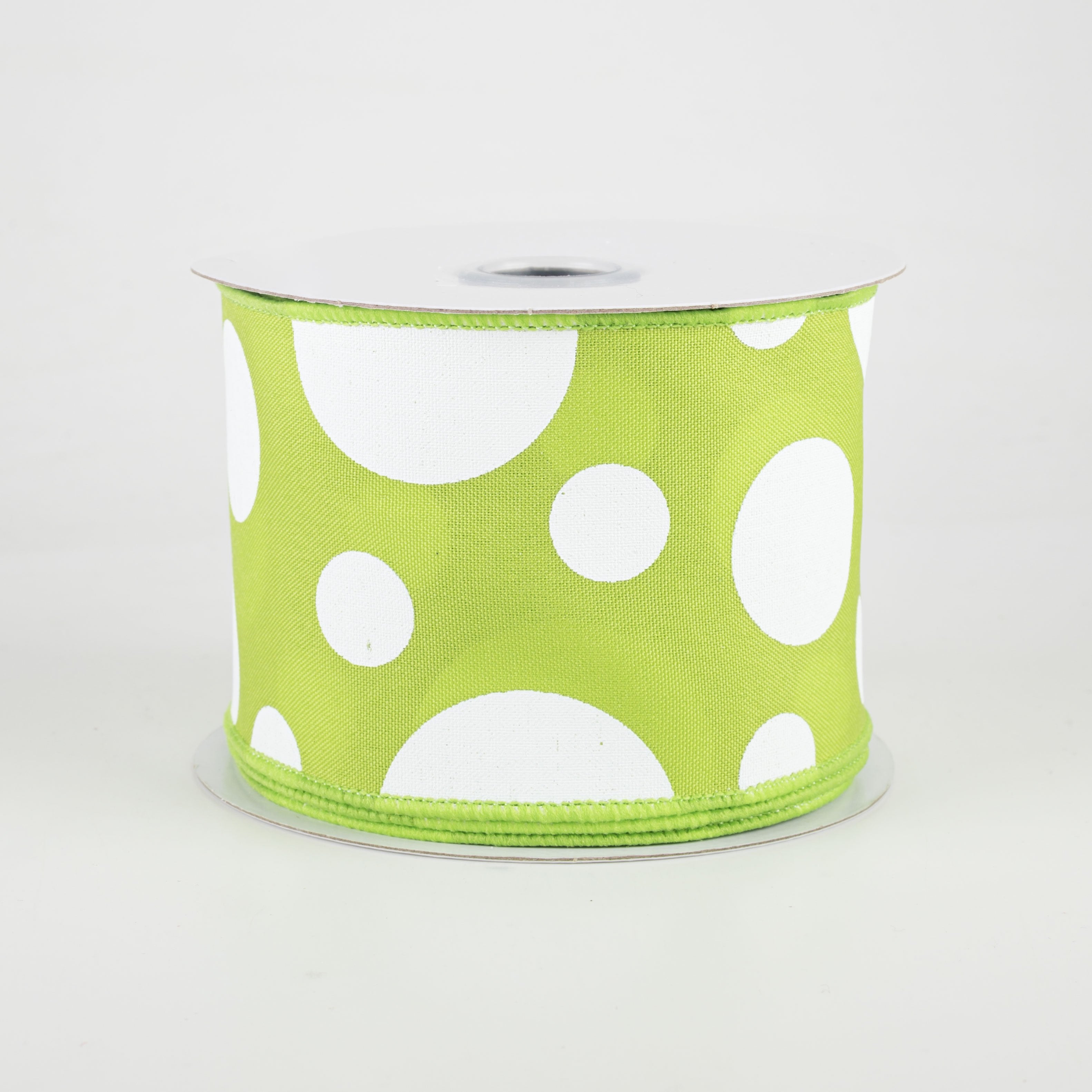 2.5" Giant Three Size Polka Dot Ribbon: Lime Green & White (10 Yards)