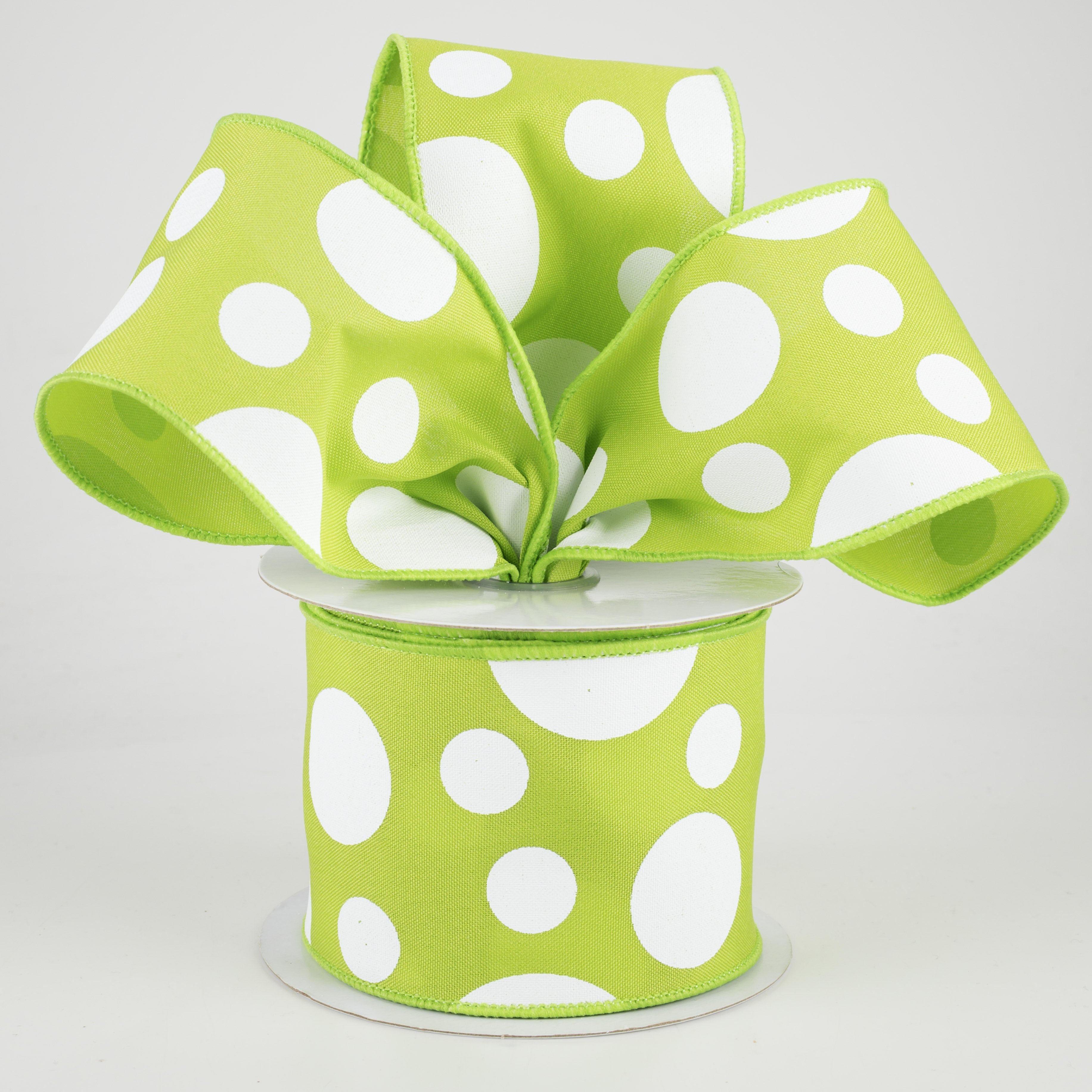 2.5" Giant Three Size Polka Dot Ribbon: Lime Green & White (10 Yards) Lifestyle Photo