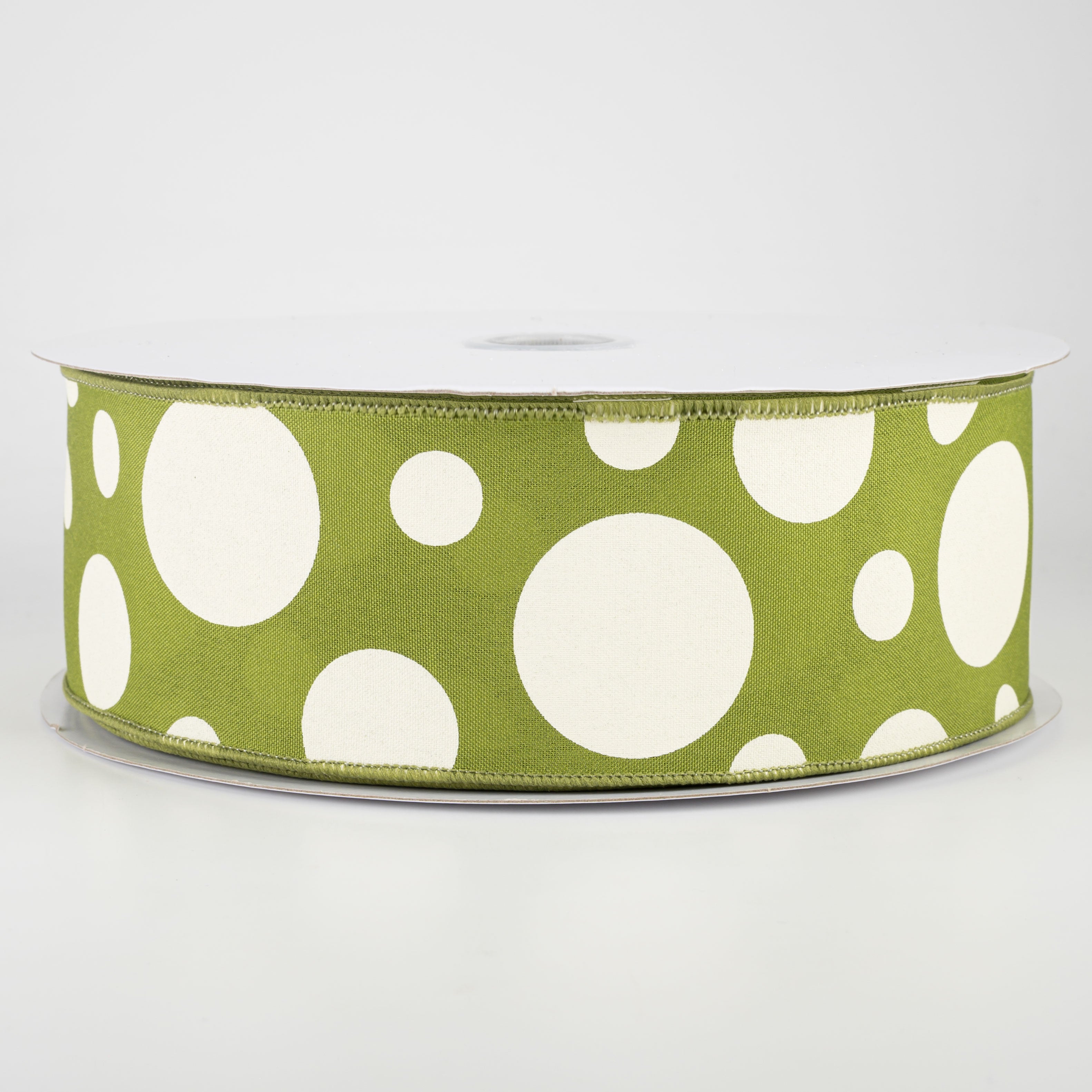 2.5" Giant Three Size Polka Dot Ribbon: Moss Green & Ivory (50 Yards)