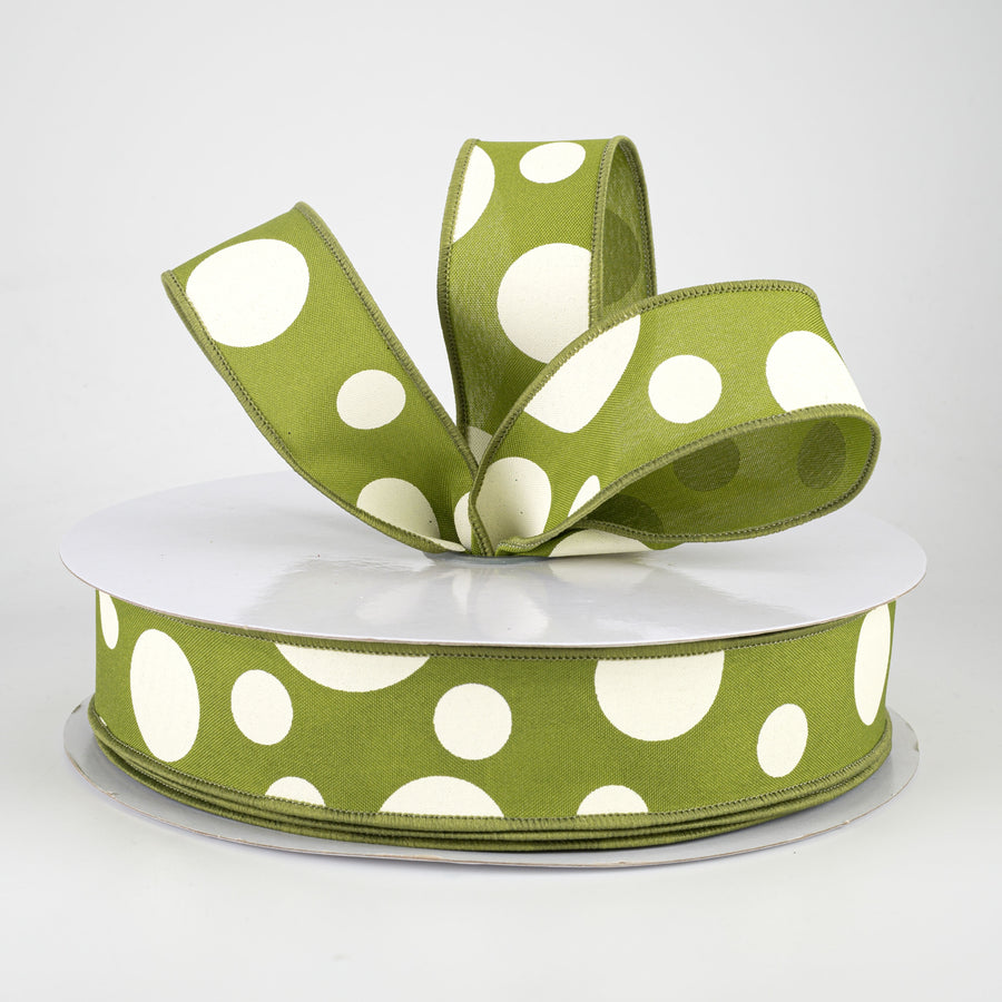 1.5" Giant Three Size Polka Dot Ribbon: Moss Green & Ivory (50 Yards) Lifestyle Photo