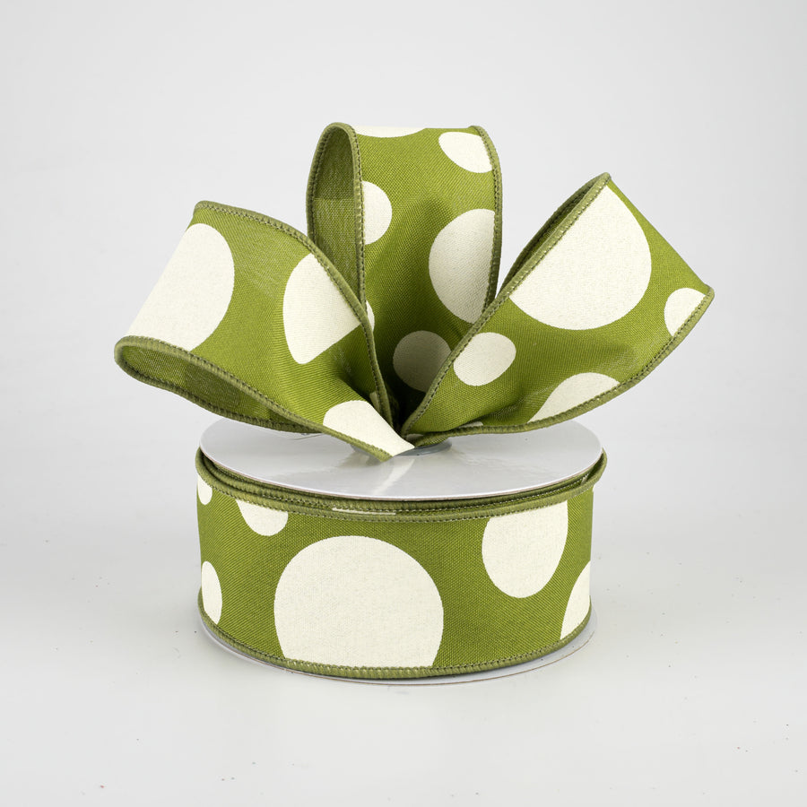 1.5" Giant Three Size Polka Dot Ribbon: Moss Green & Ivory (10 Yards) Lifestyle Photo