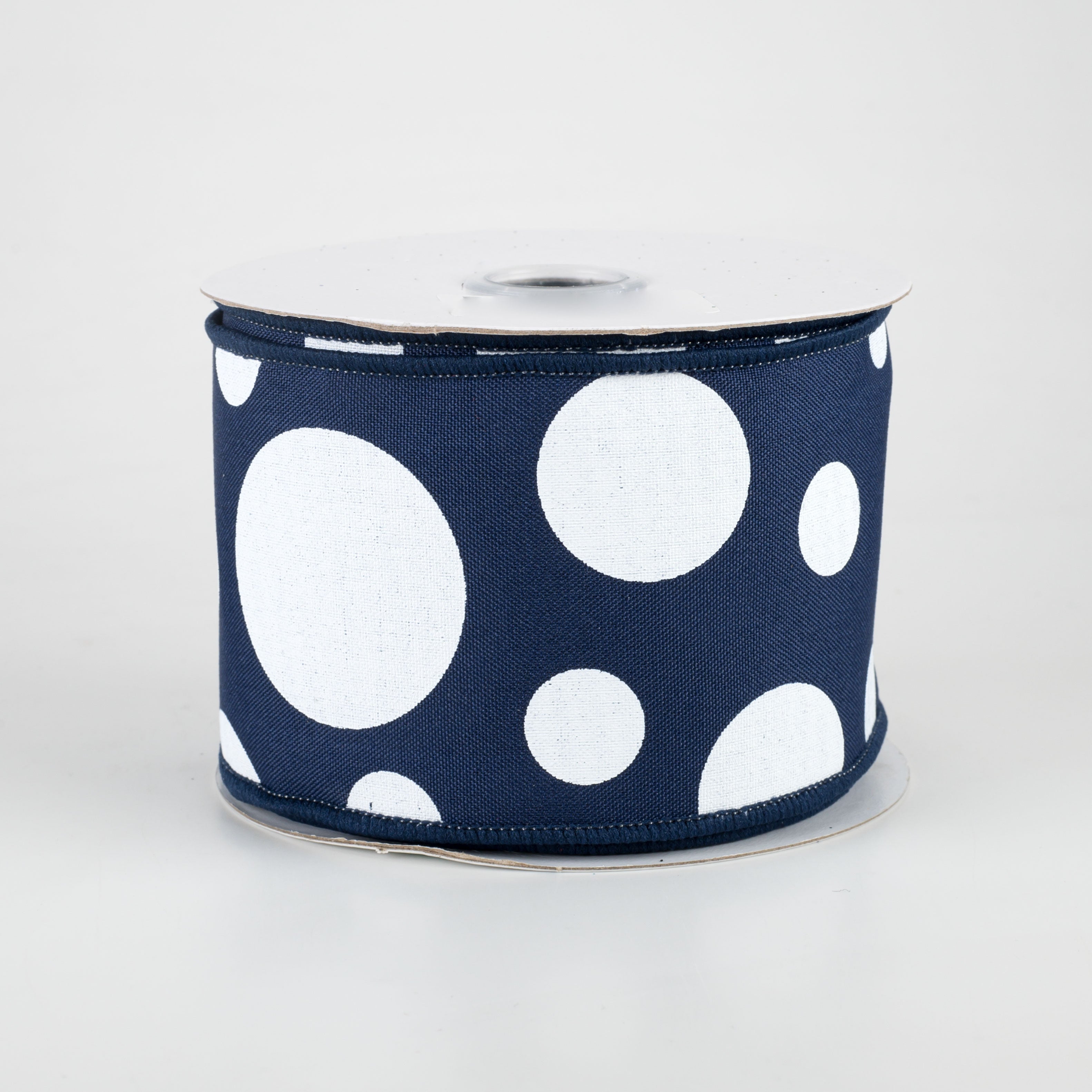 2.5" Giant Three Size Polka Dot Ribbon: Navy Blue & White (10 Yards)