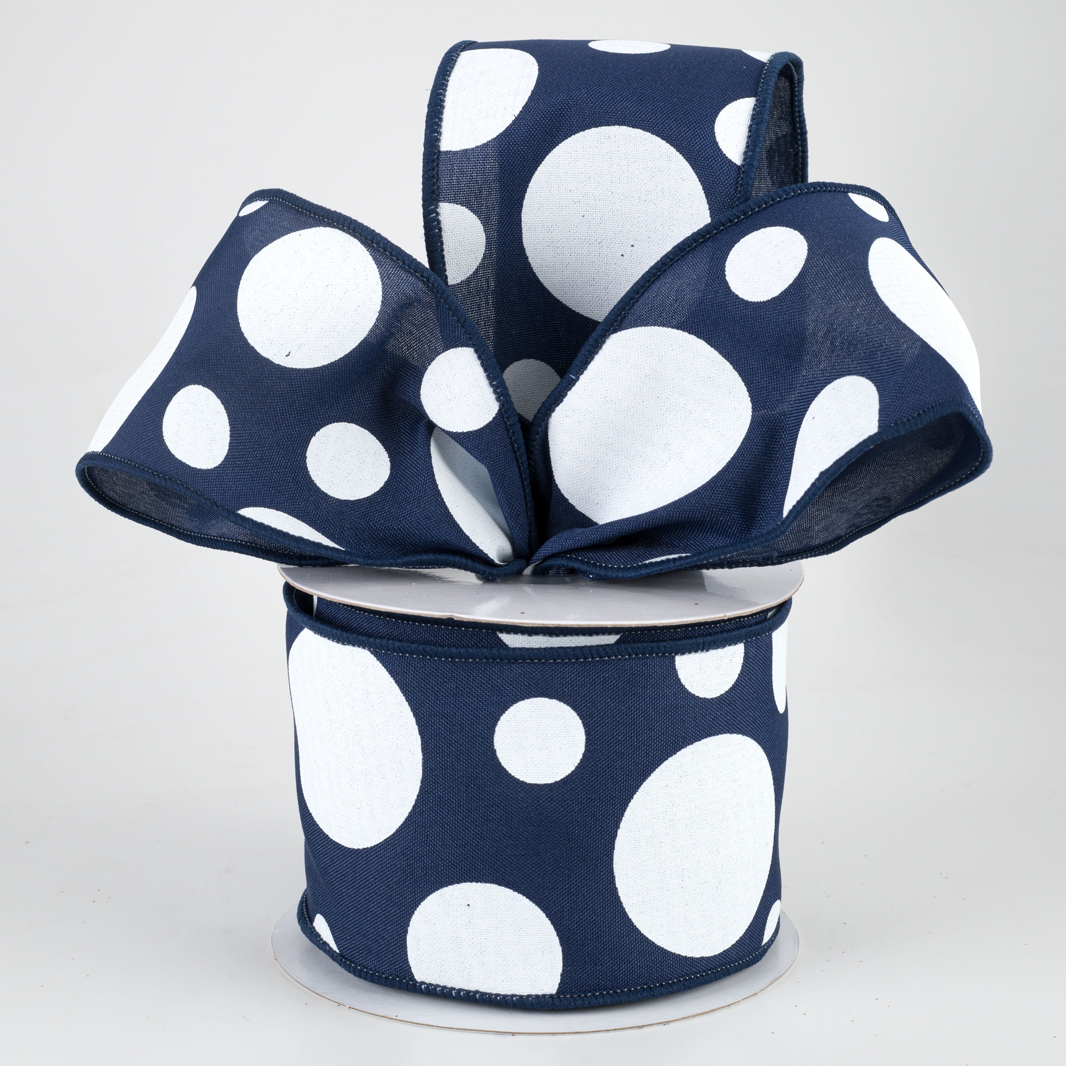 2.5" Giant Three Size Polka Dot Ribbon: Navy Blue & White (10 Yards) Lifestyle Photo