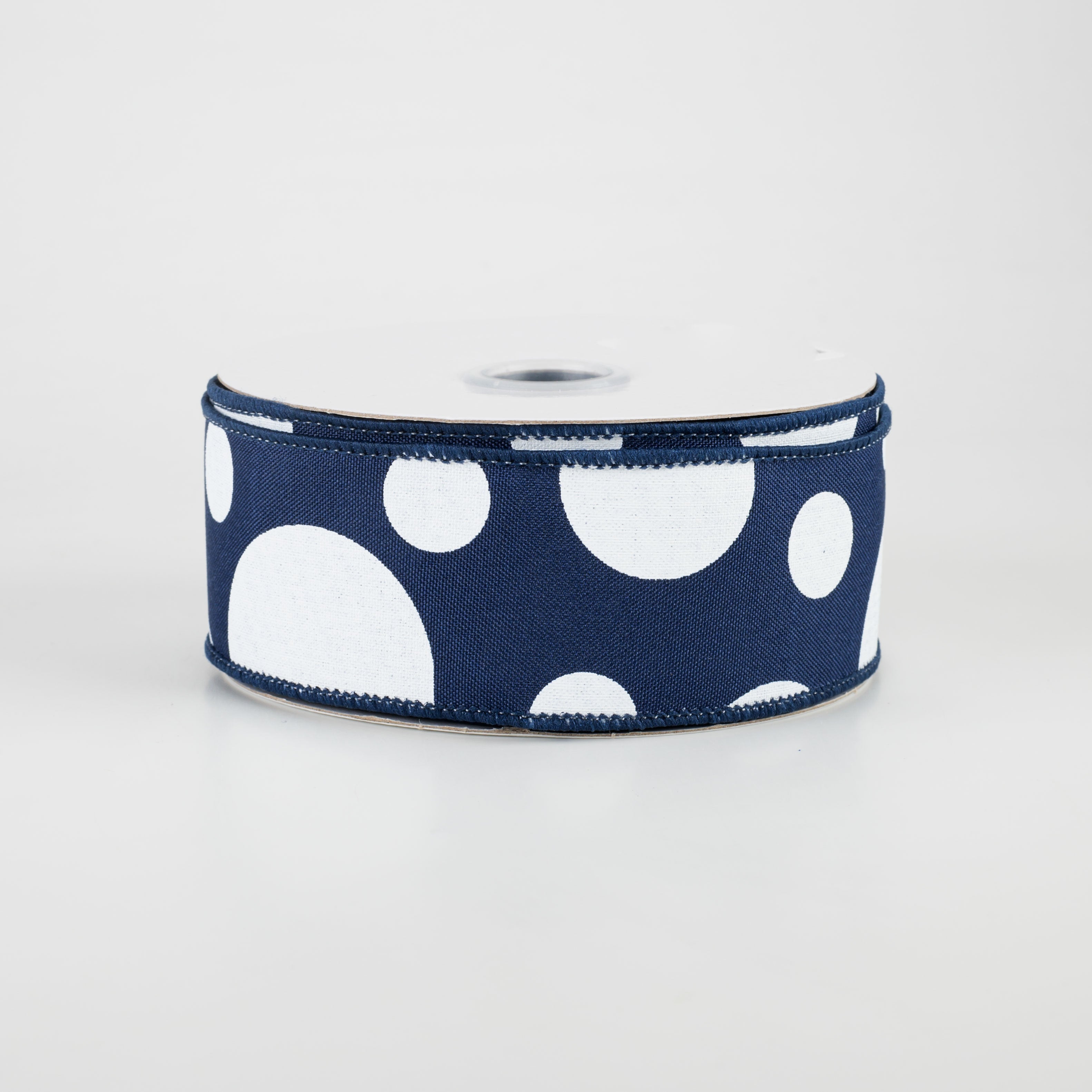 1.5" Giant Three Size Polka Dot Ribbon: Navy Blue & White (10 Yards)