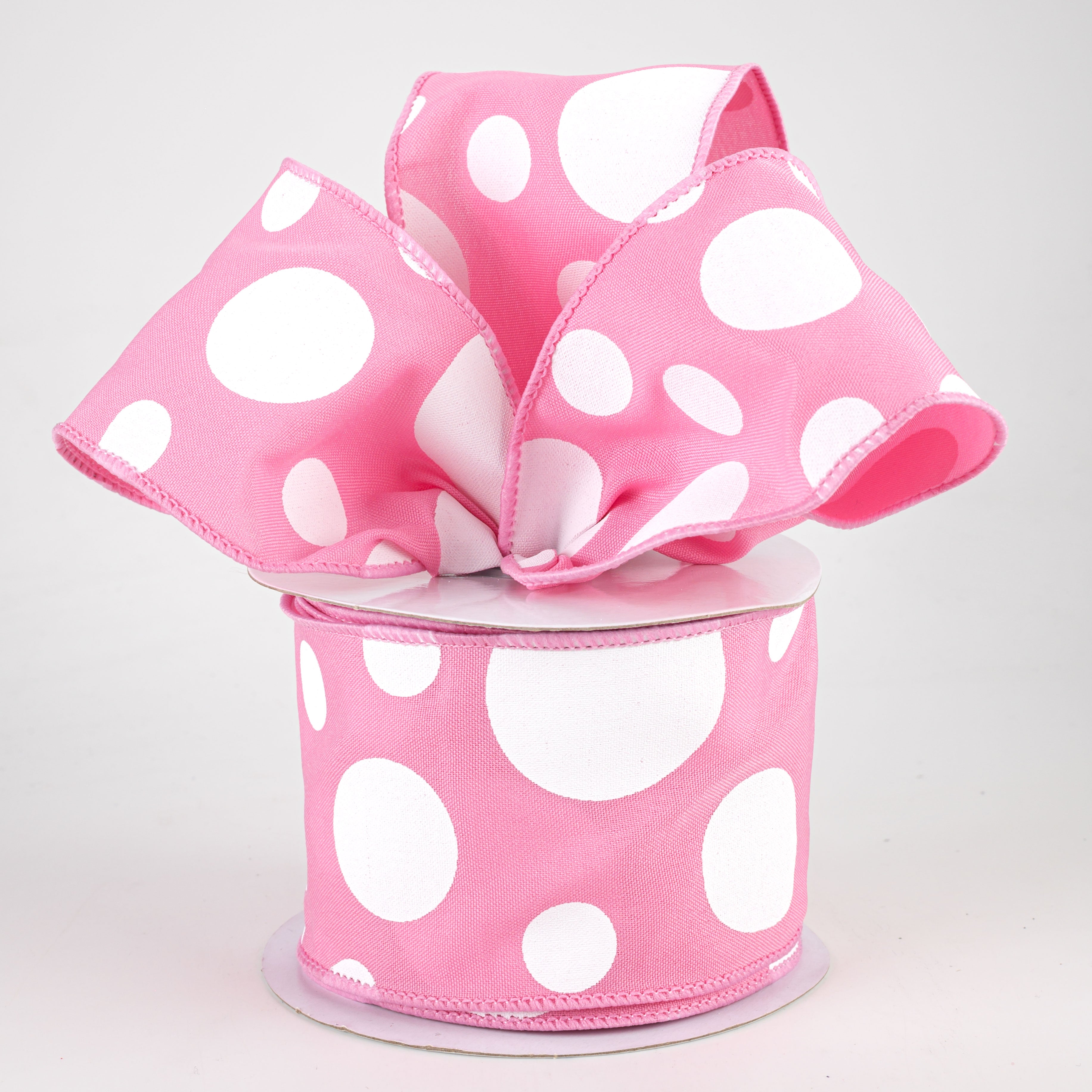 2.5" Giant Three Size Polka Dot Ribbon: Pink & White (10 Yards) Lifestyle Photo