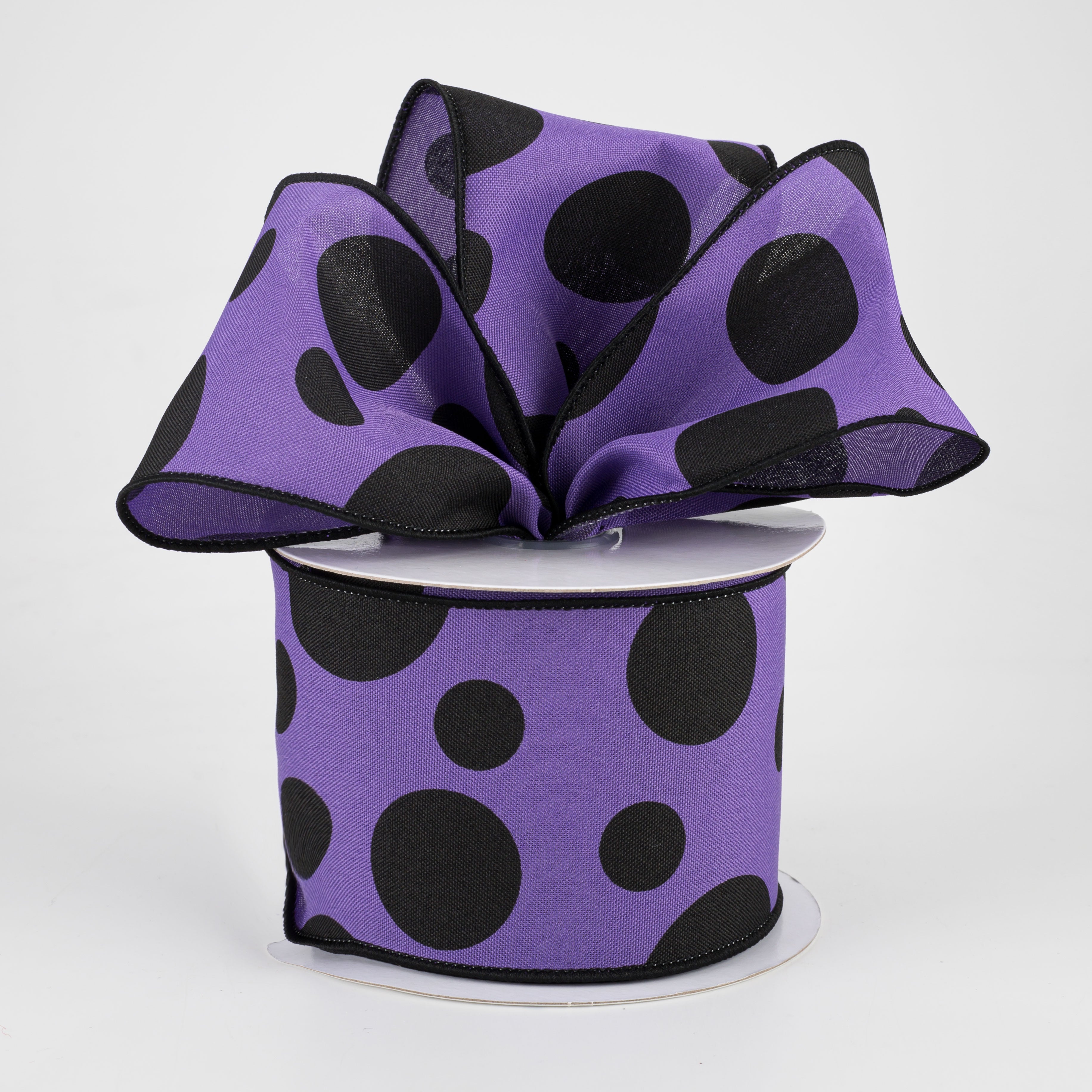 2.5" Giant Three Size Polka Dot Ribbon: Purple & Black (10 Yards) Lifestyle Photo